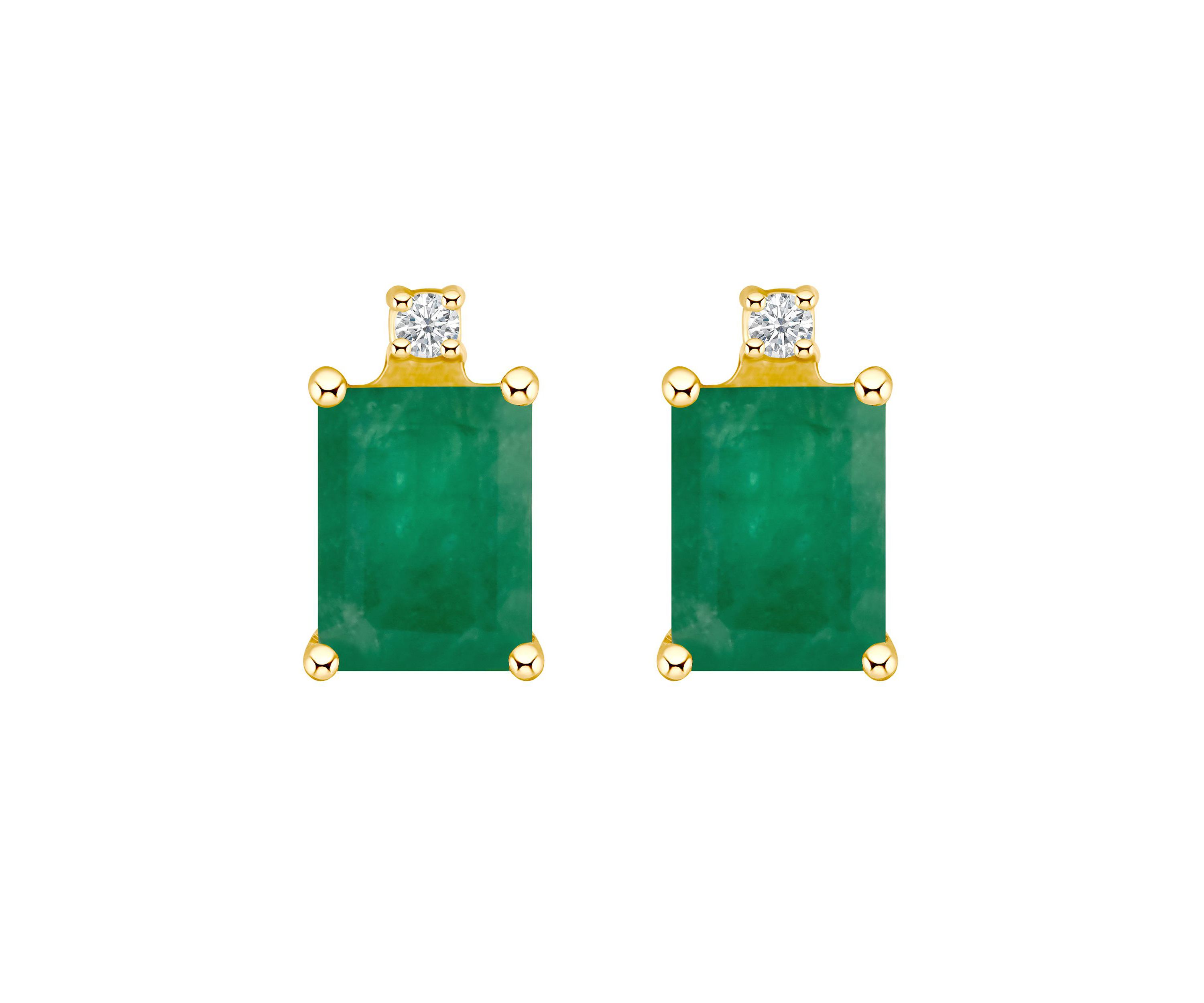 14K Gold 6x4 Emerald Cut Emerald Diamond Accent Earrings