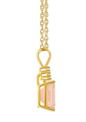 14K Gold 9x7 Emerald Cut Morganite Diamond Accent Pendant