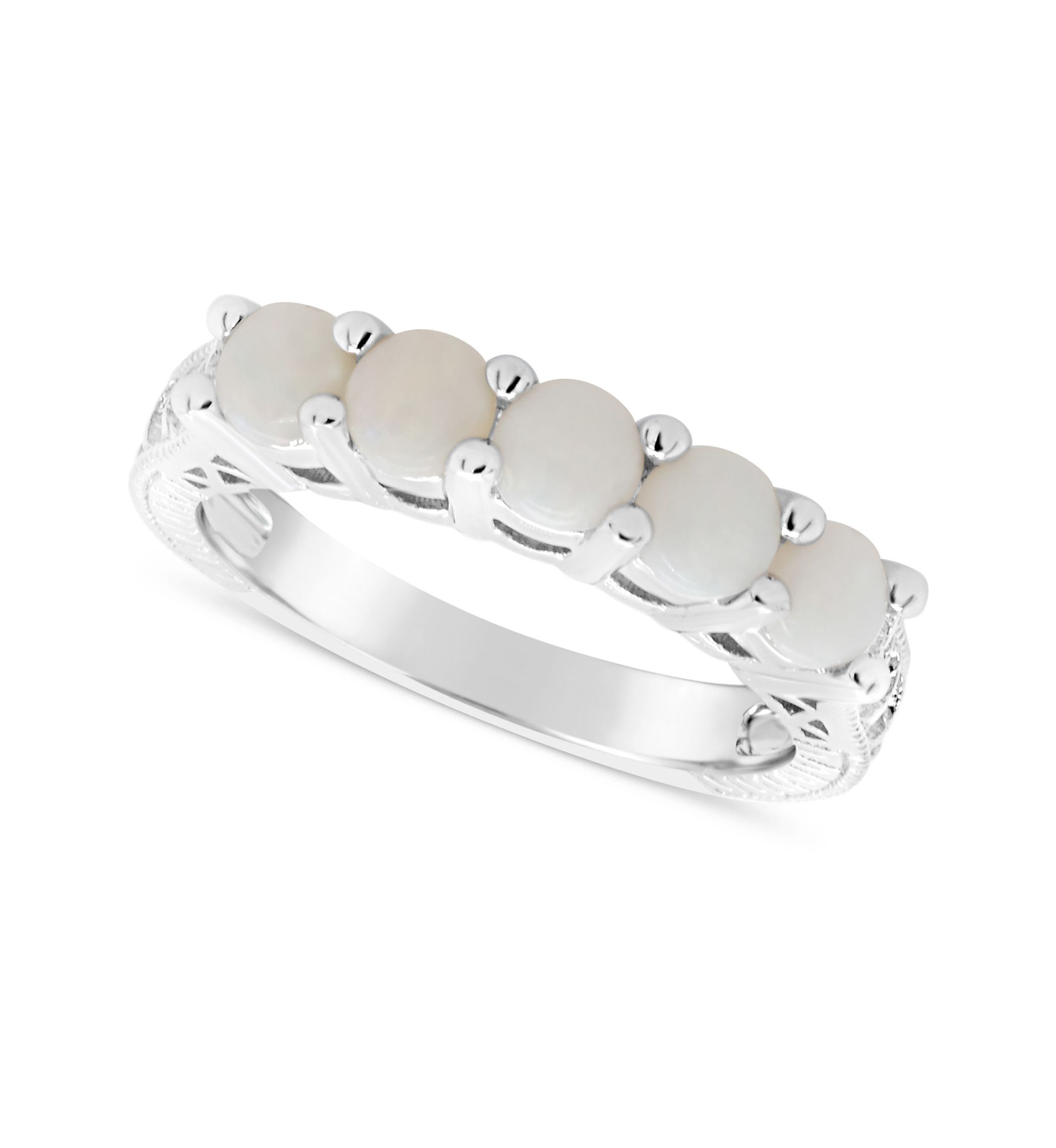 Sterling Silver 4mm Round 5-Stone Opal Ring