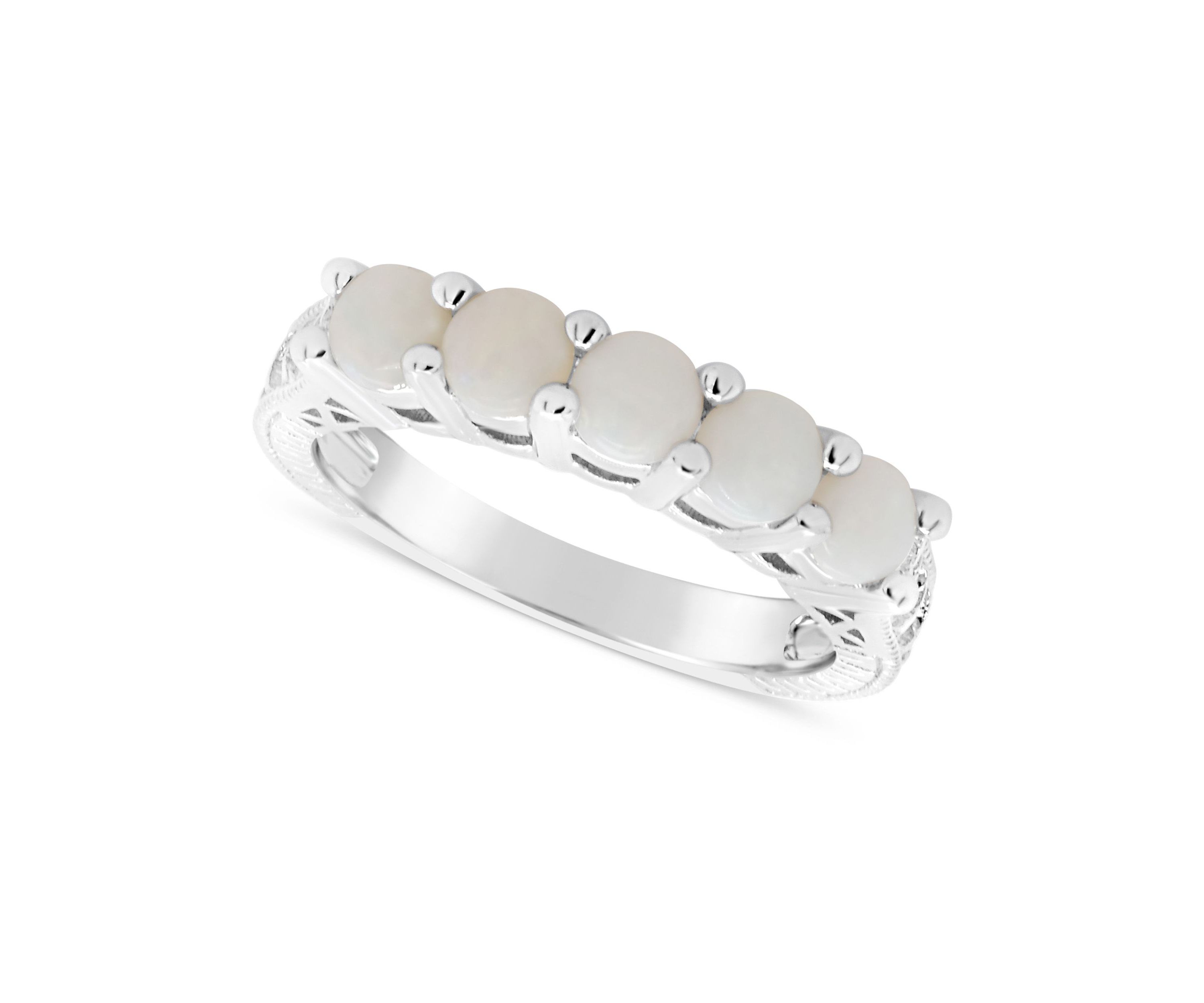 Sterling Silver 4mm Round 5-Stone Opal Ring