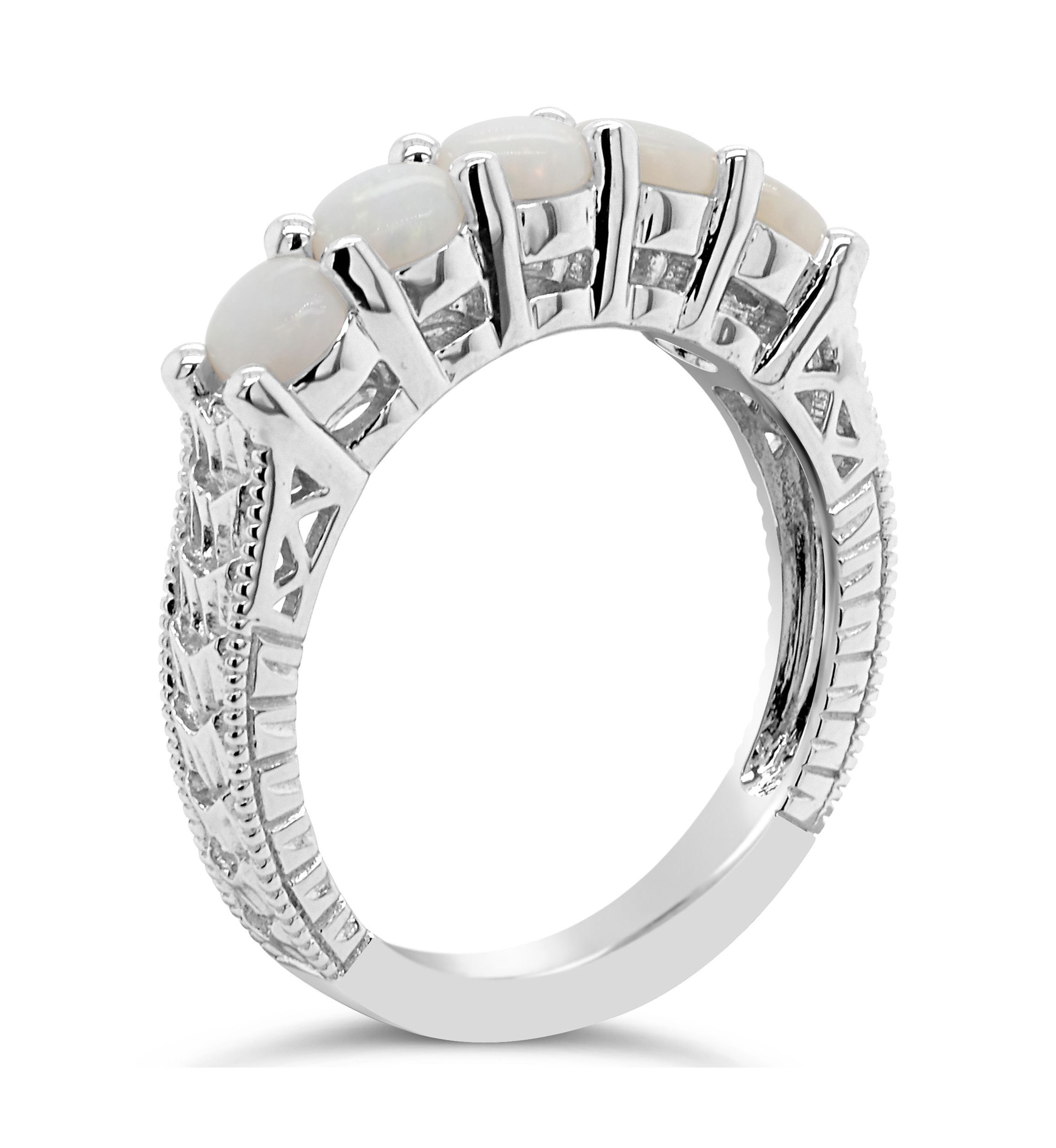 Sterling Silver 4mm Round 5-Stone Opal Ring