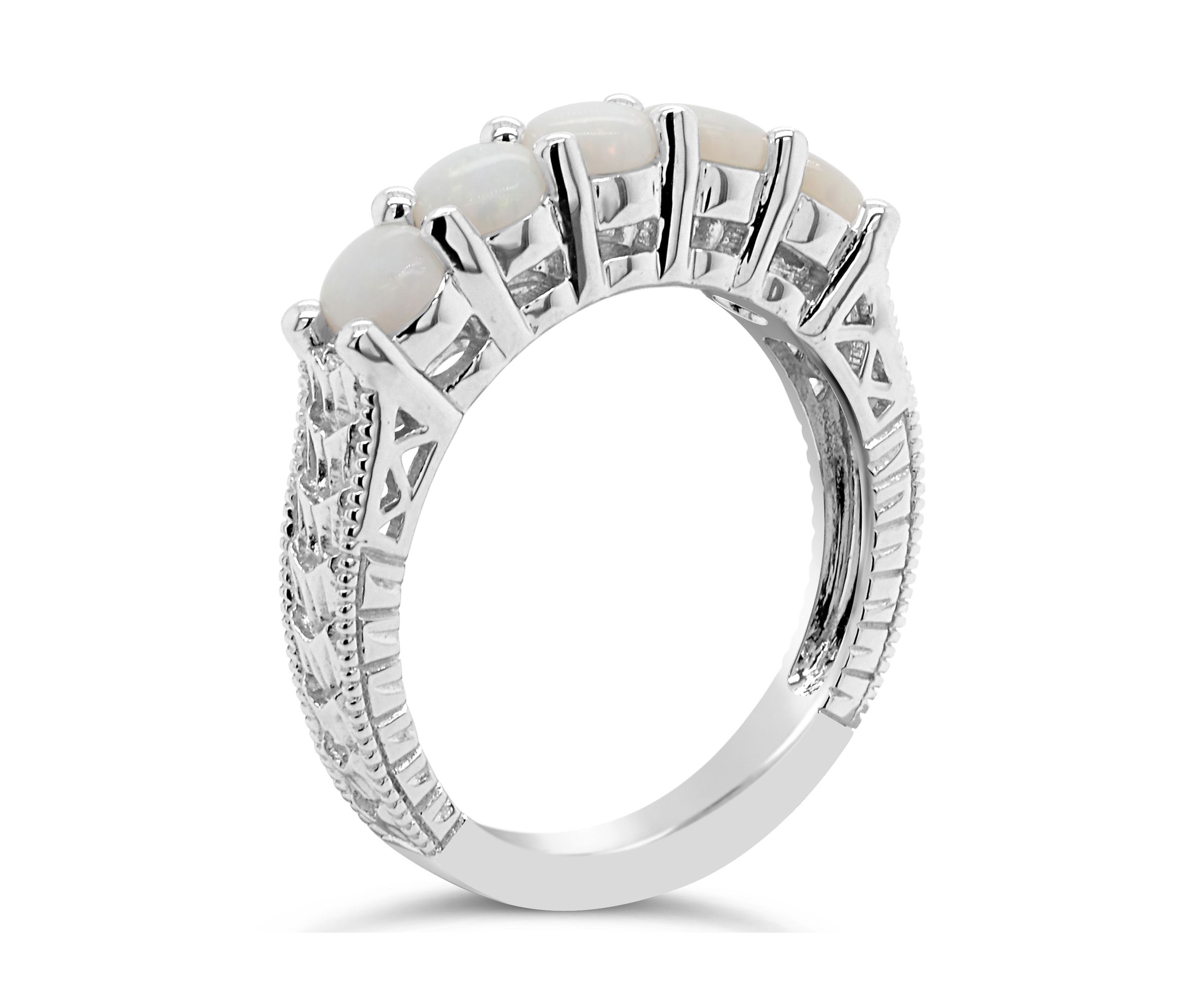 Sterling Silver 4mm Round 5-Stone Opal Ring