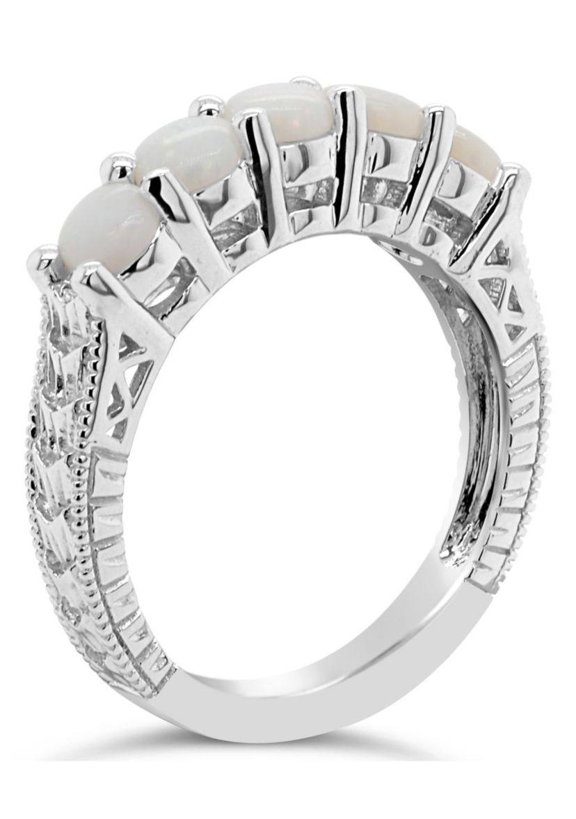 Sterling Silver 4mm Round 5-Stone Opal Ring
