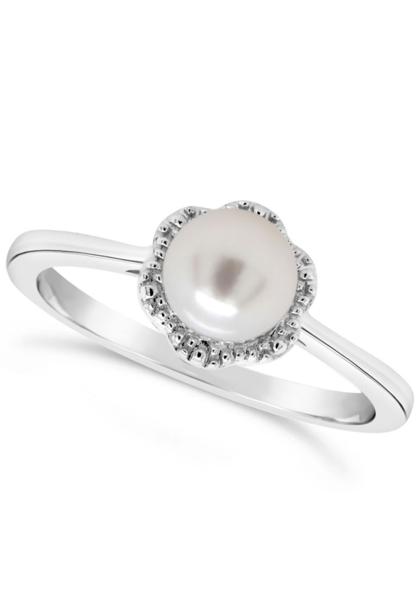 Sterling Silver 6mm Round Pearl Ring
