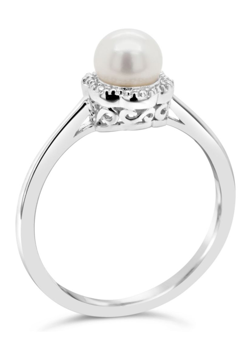 Sterling Silver 6mm Round Pearl Ring