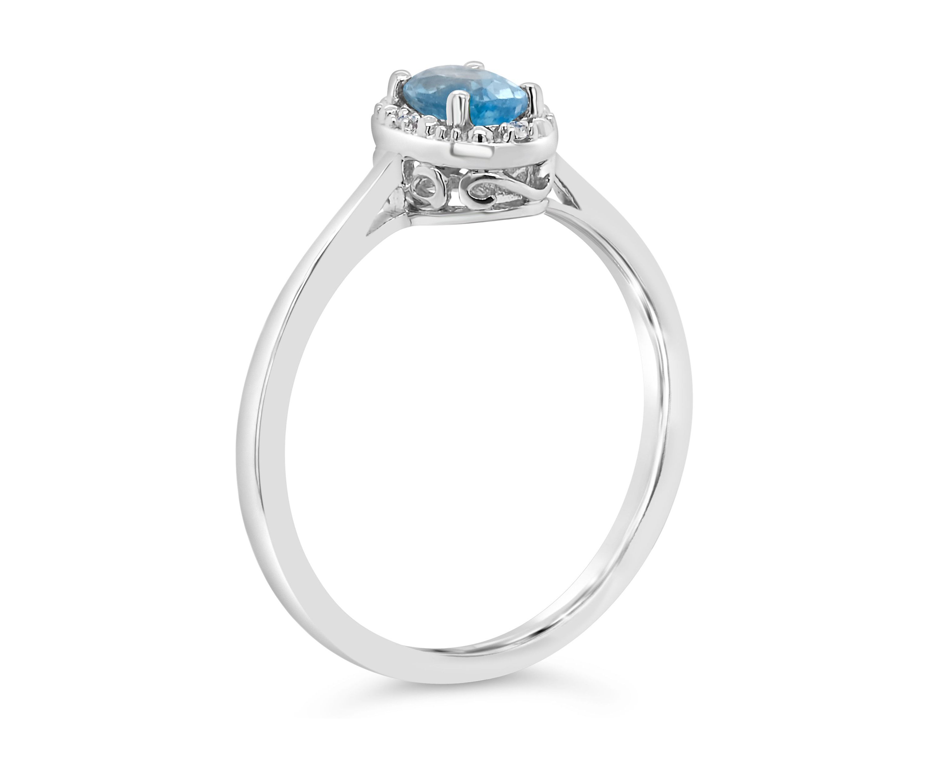 Sterling Silver 6x4mm Oval Blue Topaz Diamond Accent Halo Ring