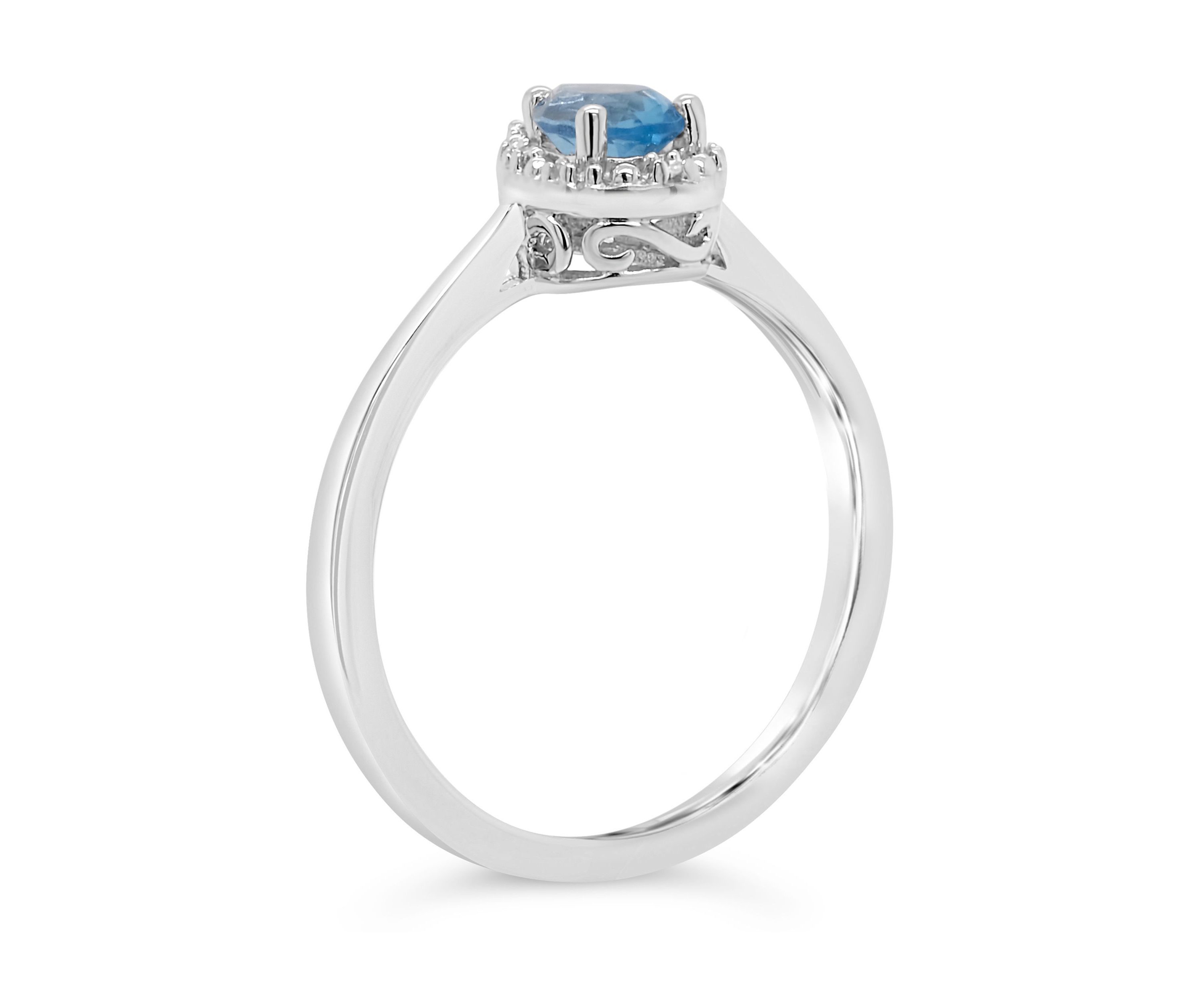 Sterling Silver 6x4mm Pear Shaped Blue Topaz Diamond Accent Halo Ring