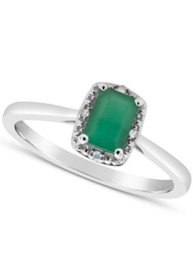 Belk & Co Sterling Silver 6x4mm Emerald Cut Gemstone Diamond Accent Halo Ring, 8