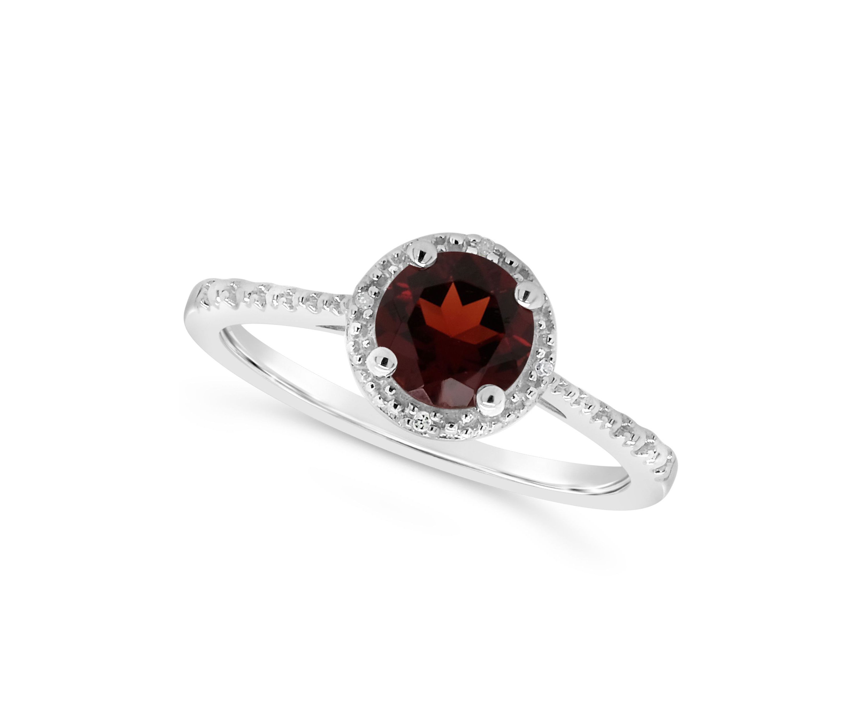 Sterling Silver 6mm Round Garnet Diamond Accent Halo Ring