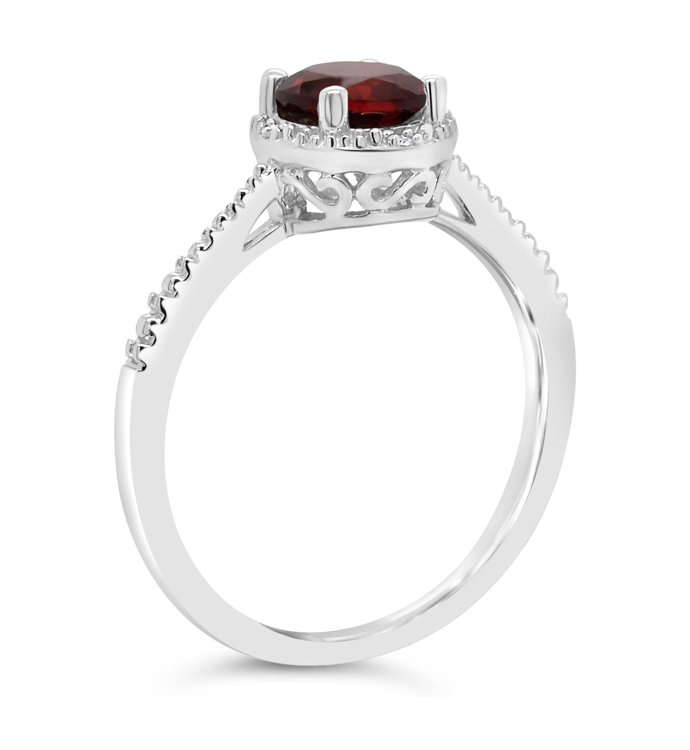 Sterling Silver 6mm Round Garnet Diamond Accent Halo Ring
