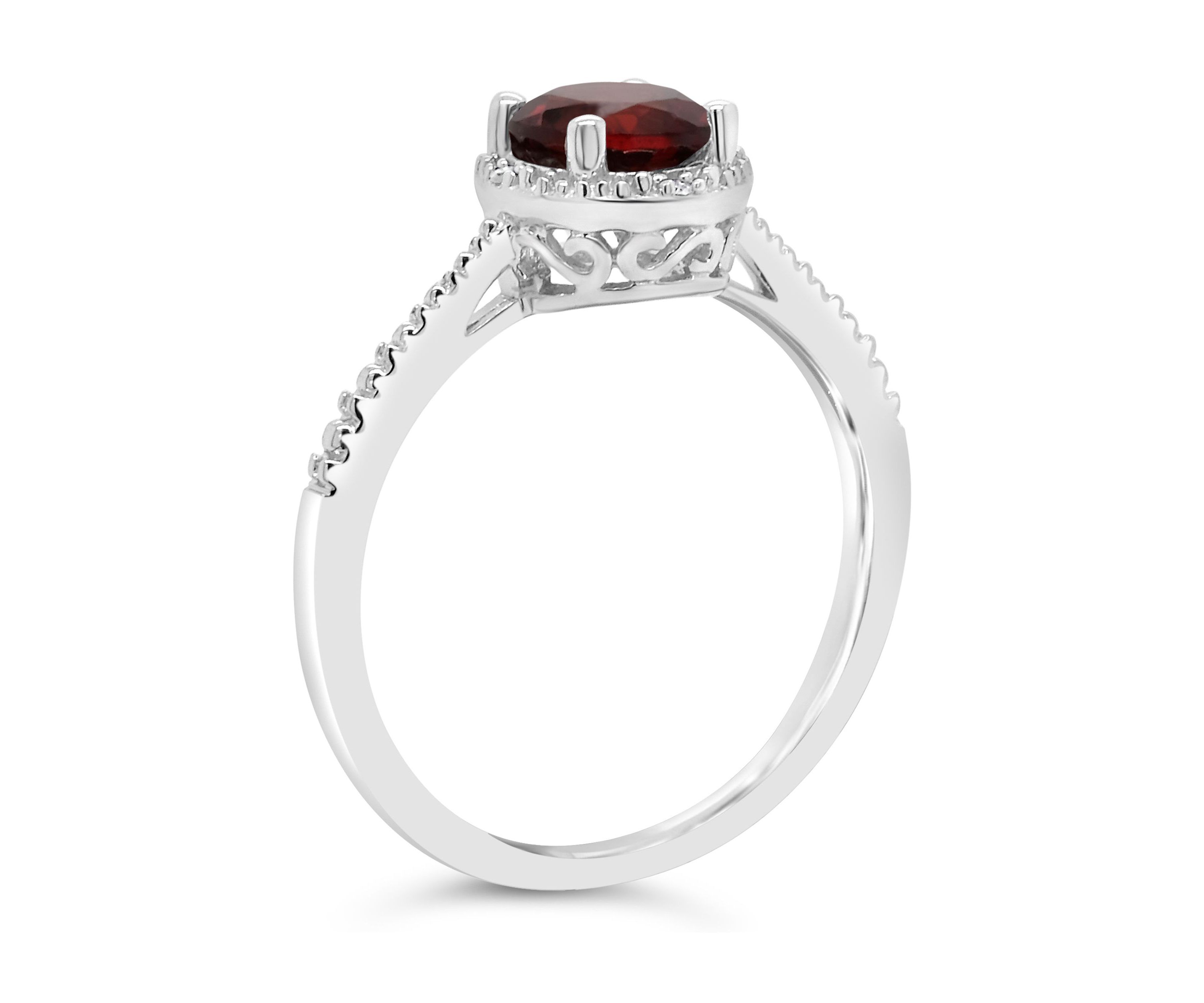 Sterling Silver 6mm Round Garnet Diamond Accent Halo Ring