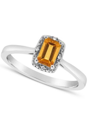 Belk & Co Sterling Silver 6x4mm Emerald Cut Gemstone Diamond Accent Halo Ring, 9