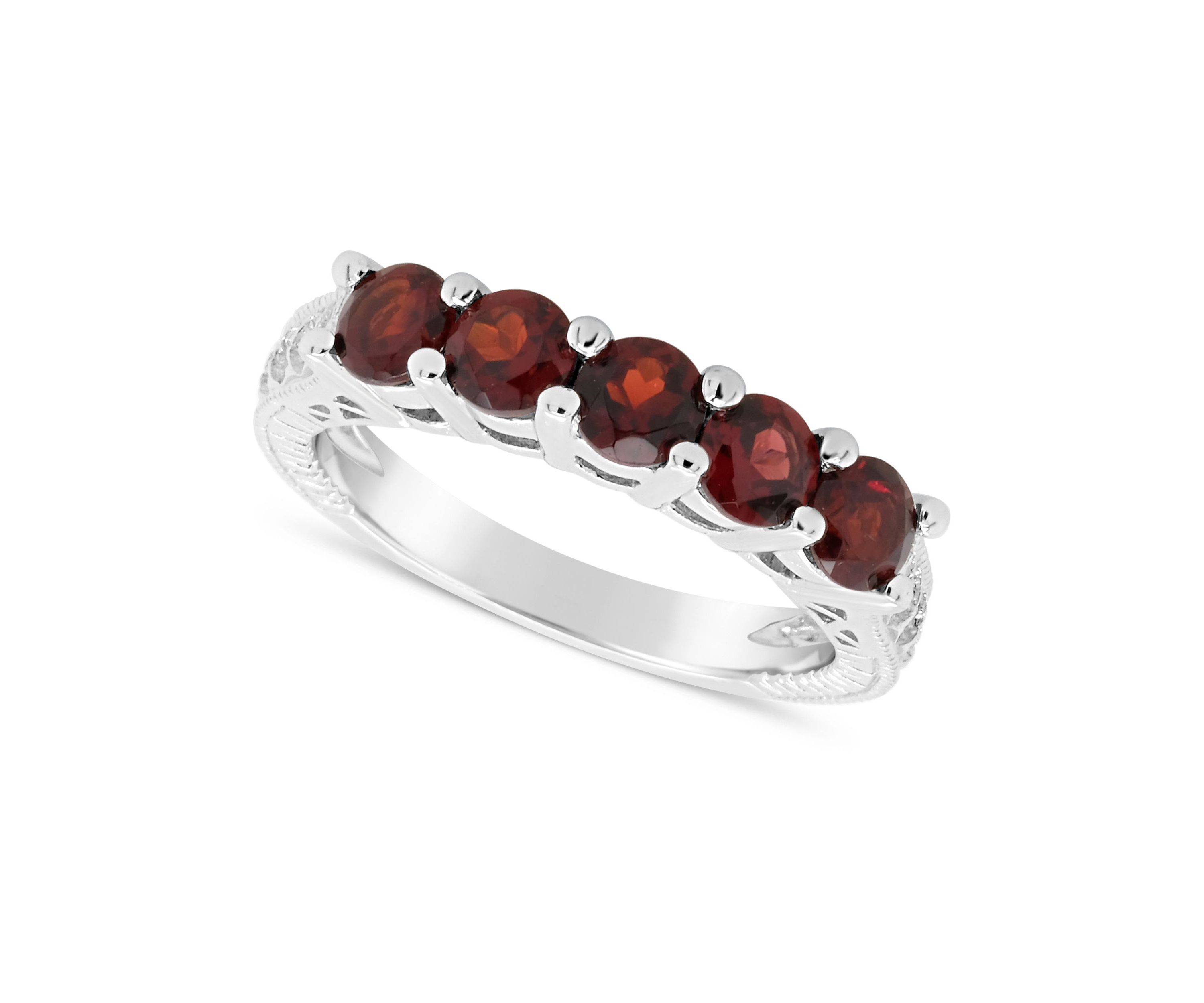 Sterling Silver 4mm Round 5-Stone Garnet Ring