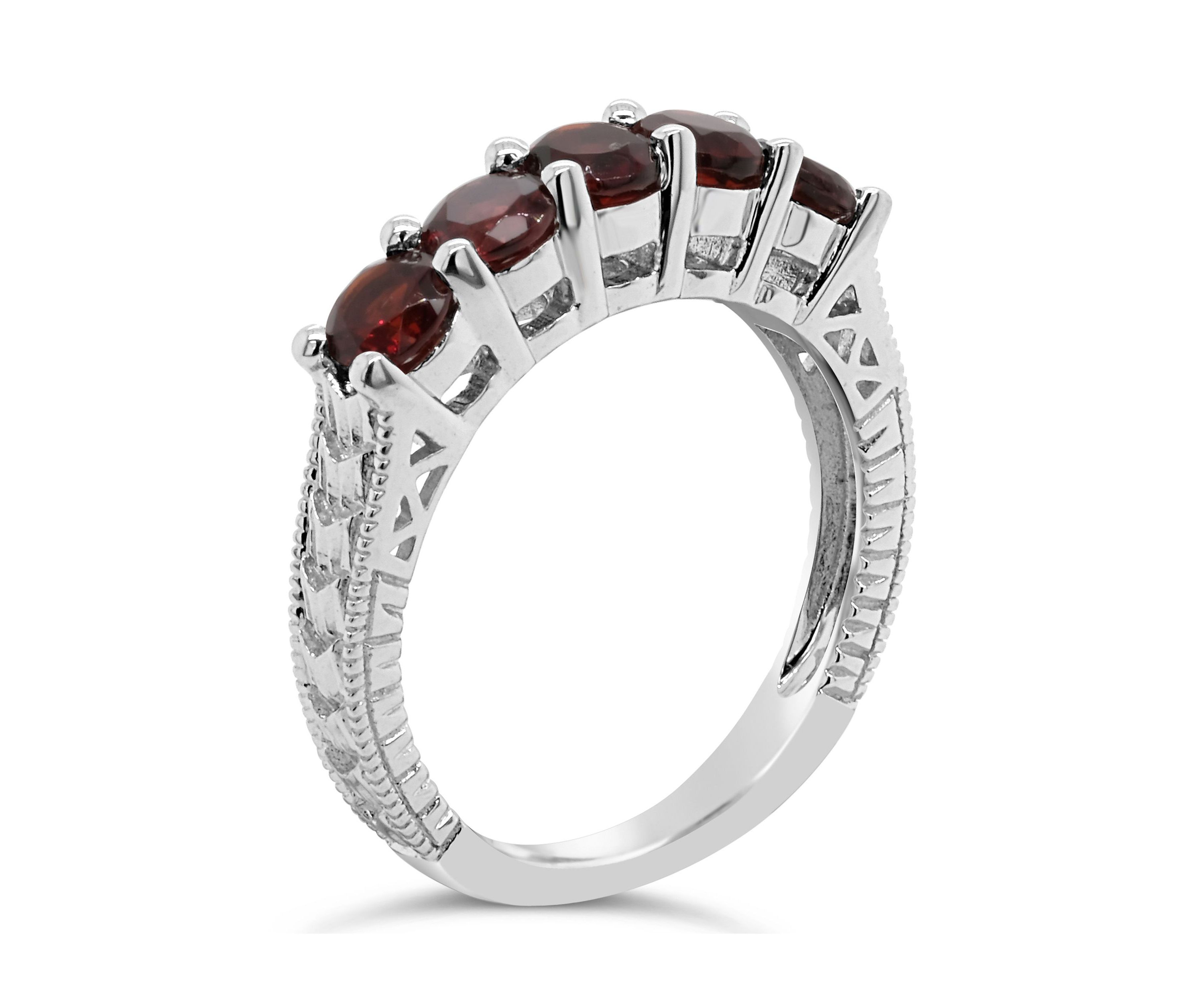 Sterling Silver 4mm Round 5-Stone Garnet Ring