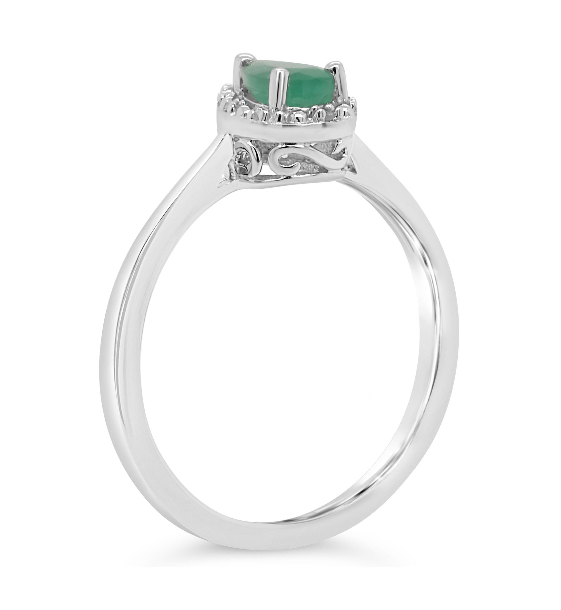 Sterling Silver 6x4mm Pear Shaped Emerald Diamond Accent Halo Ring