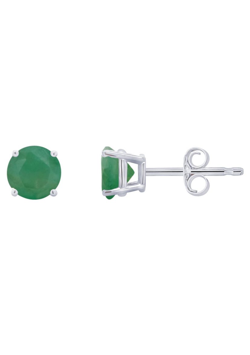 14K Gold 5mm Round Emerald Stud Earrings