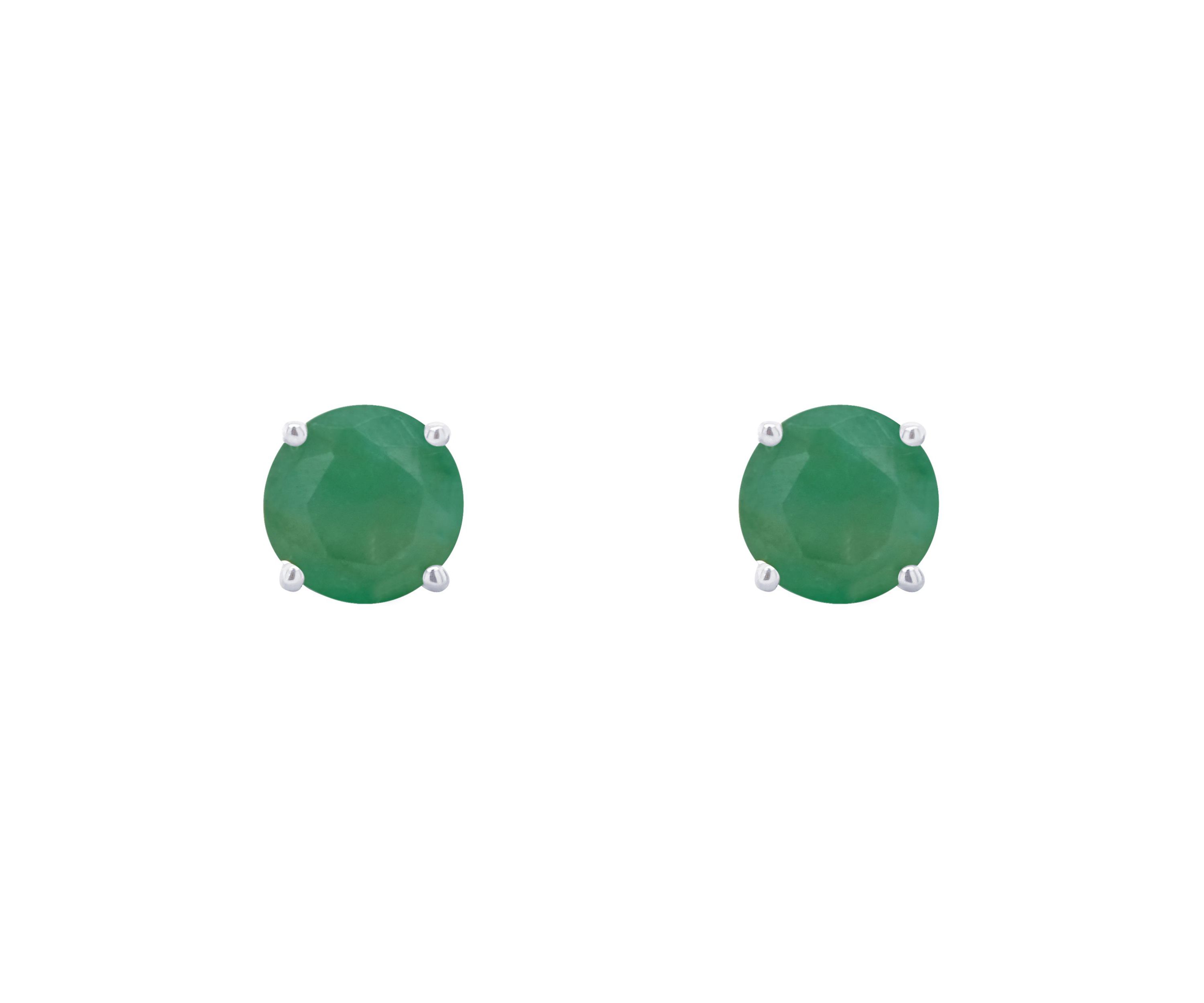 14K Gold 5mm Round Emerald Stud Earrings