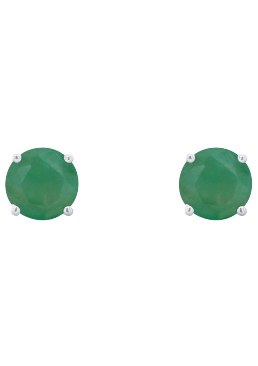 14K Gold 5mm Round Emerald Stud Earrings