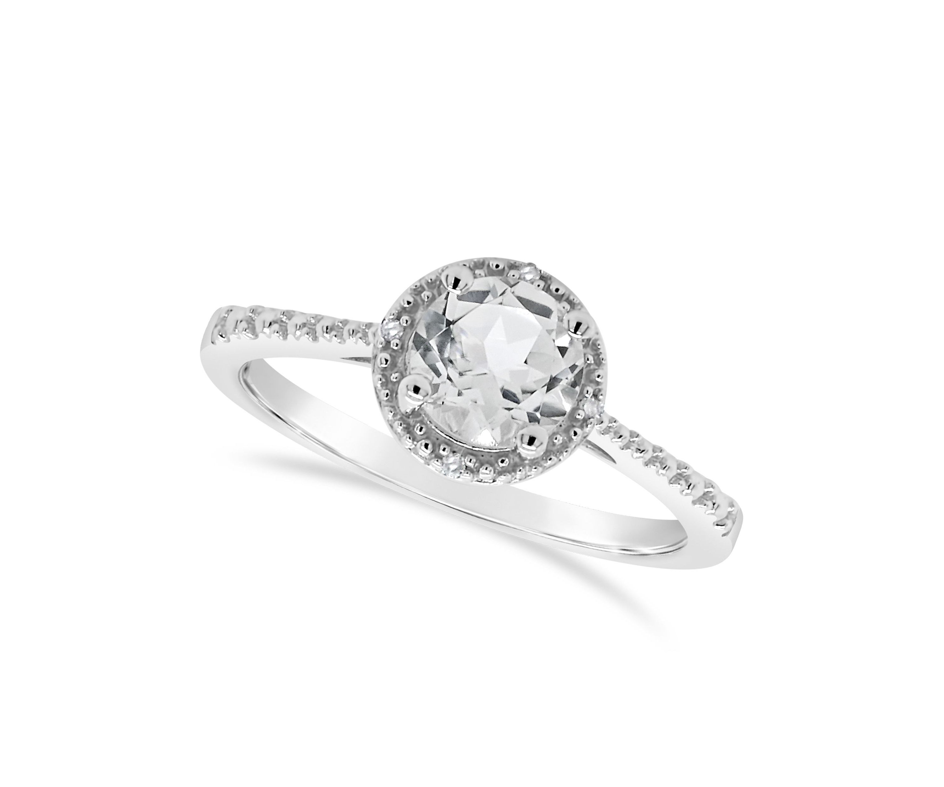 Sterling Silver 6mm Round White Topaz Diamond Accent Halo Ring