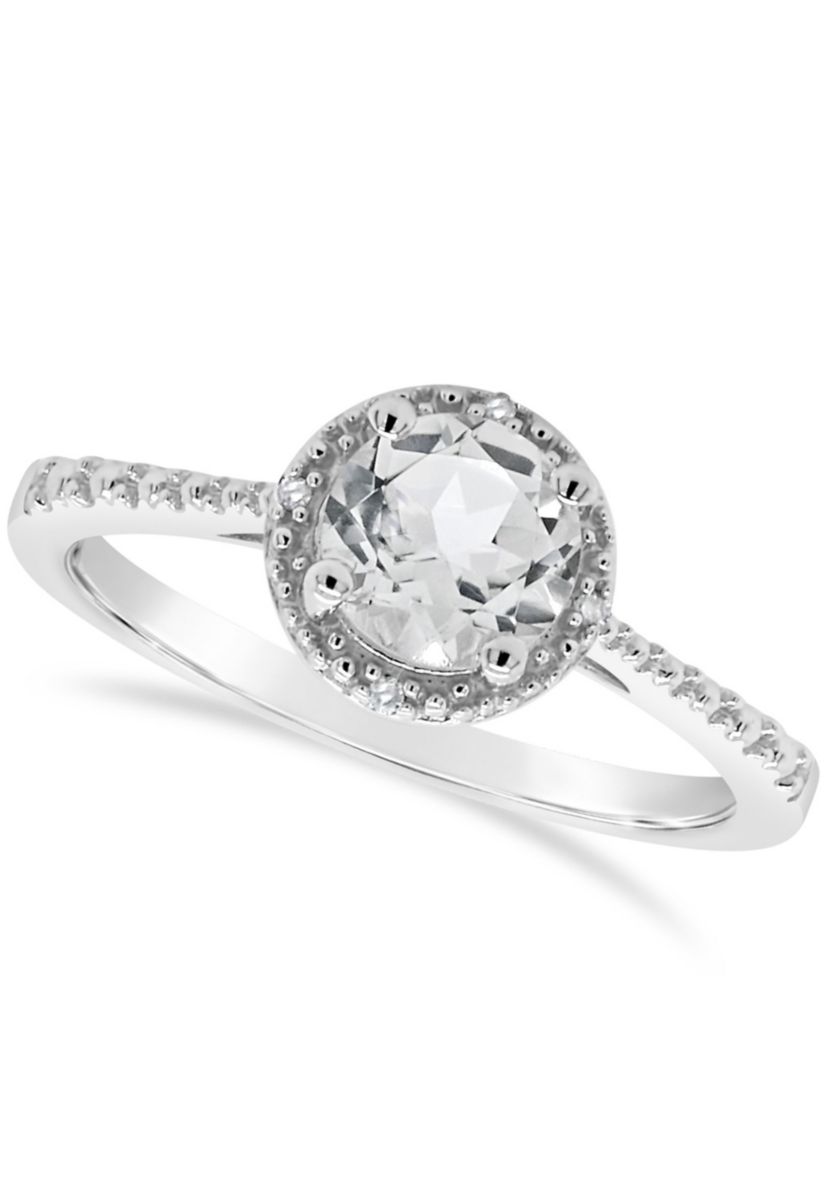 Sterling Silver 6mm Round White Topaz Diamond Accent Halo Ring