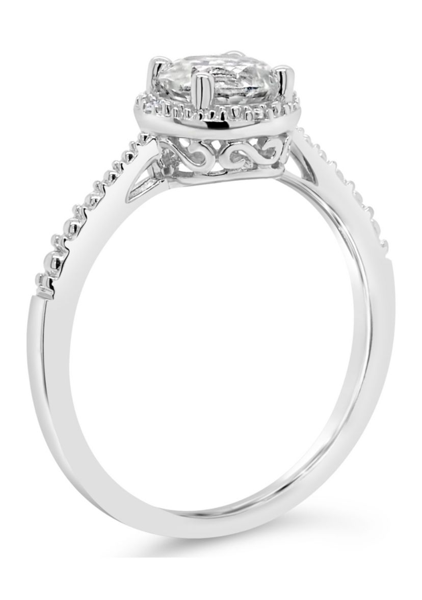 Sterling Silver 6mm Round White Topaz Diamond Accent Halo Ring