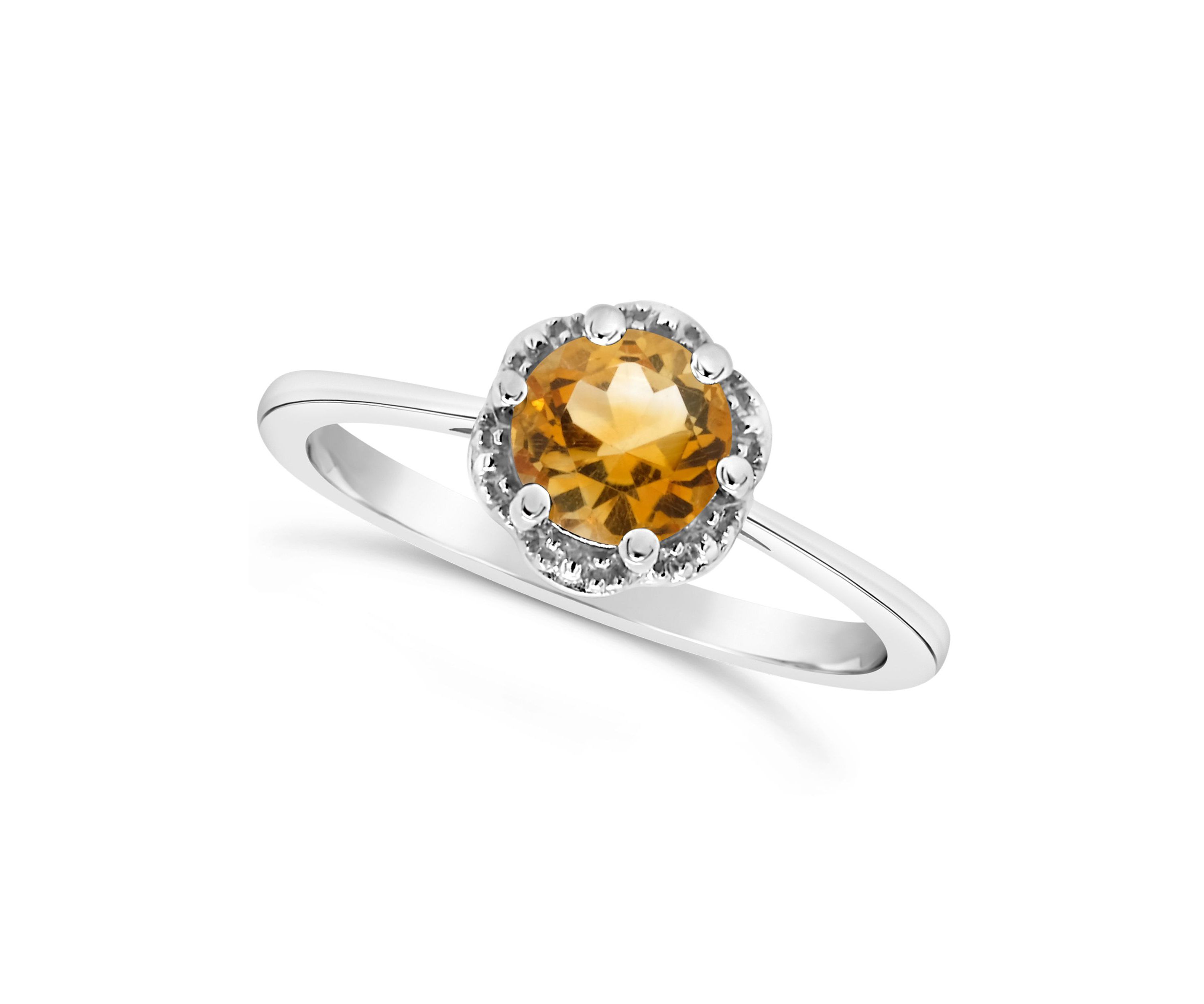 Sterling Silver 6mm Round Citrine Ring