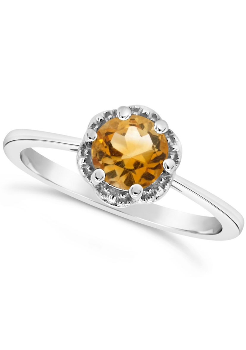 Sterling Silver 6mm Round Citrine Ring