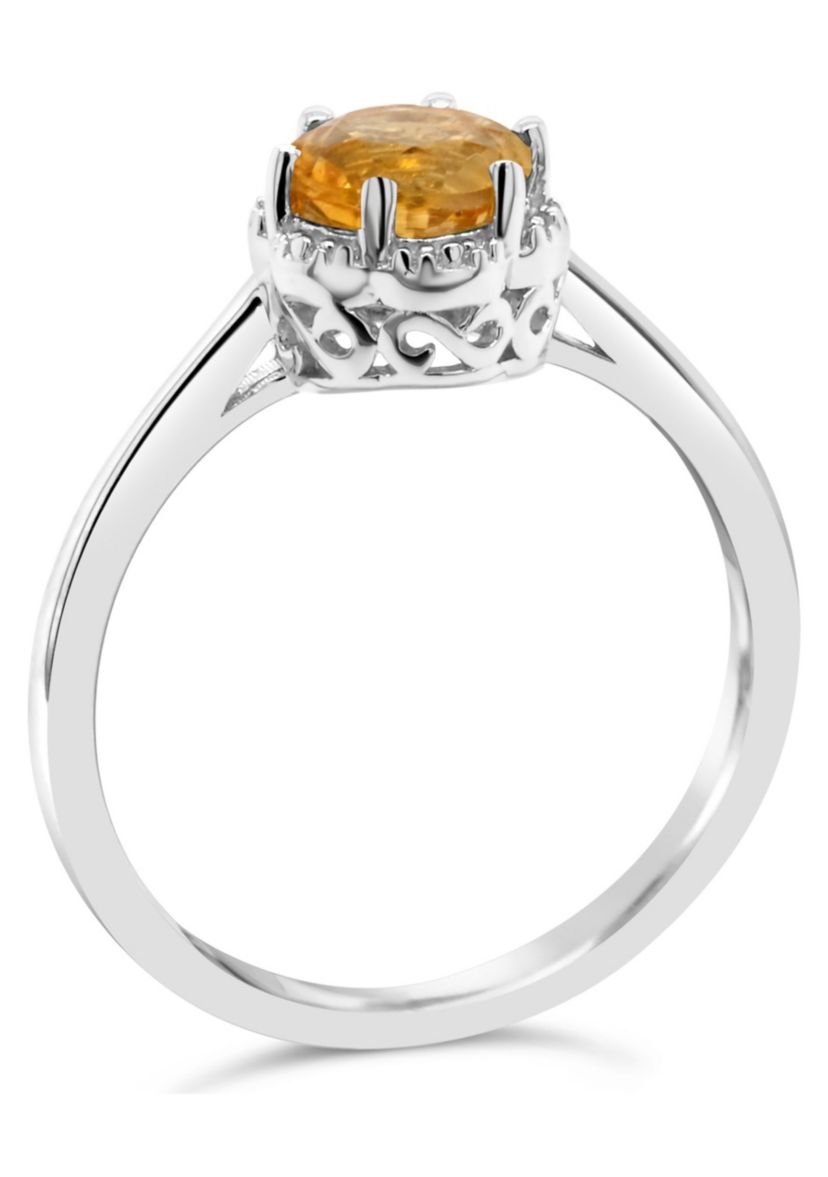 Sterling Silver 6mm Round Citrine Ring