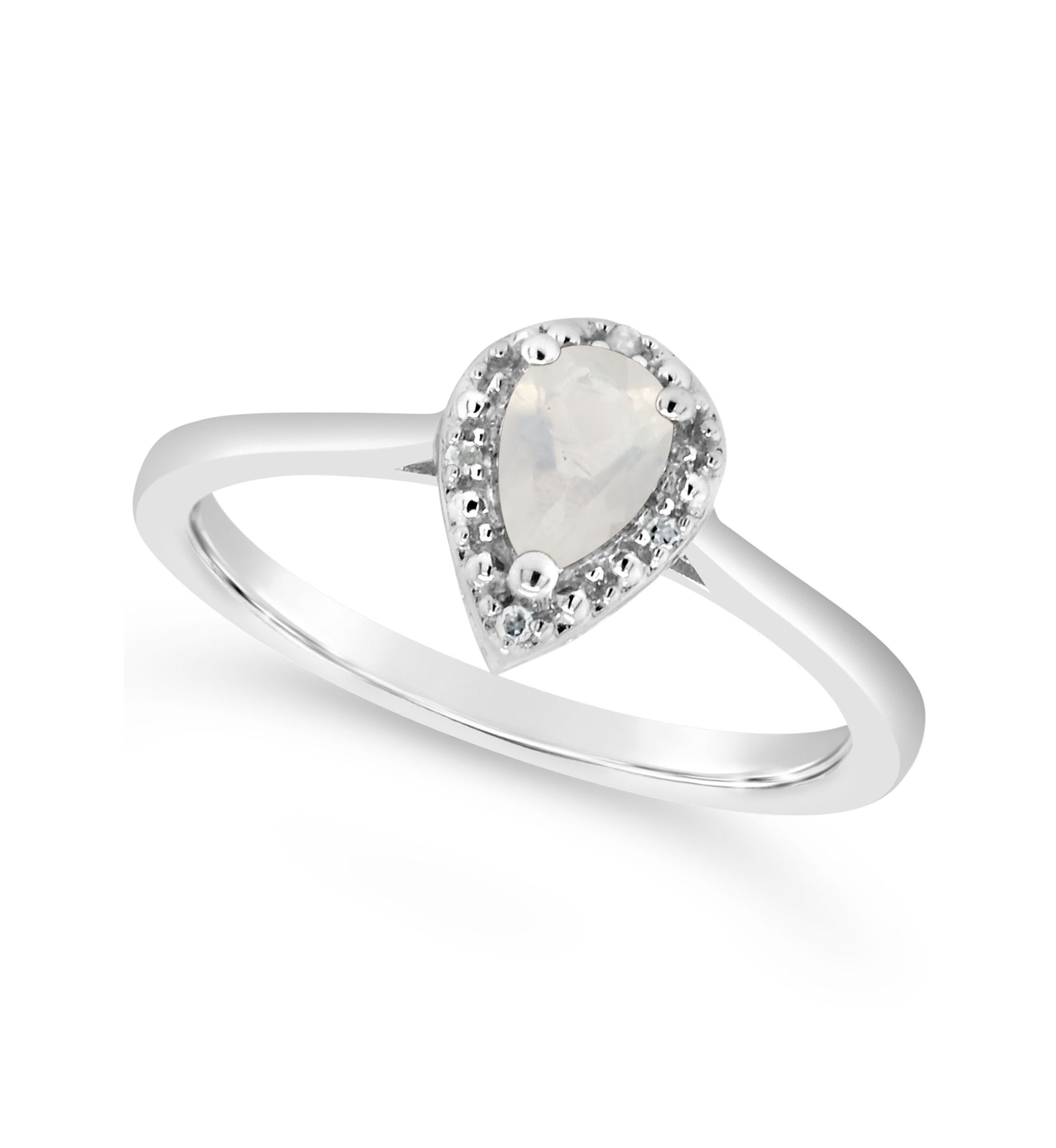 Sterling Silver 6x4mm Pear Shaped Moonstone Diamond Accent Halo Ring