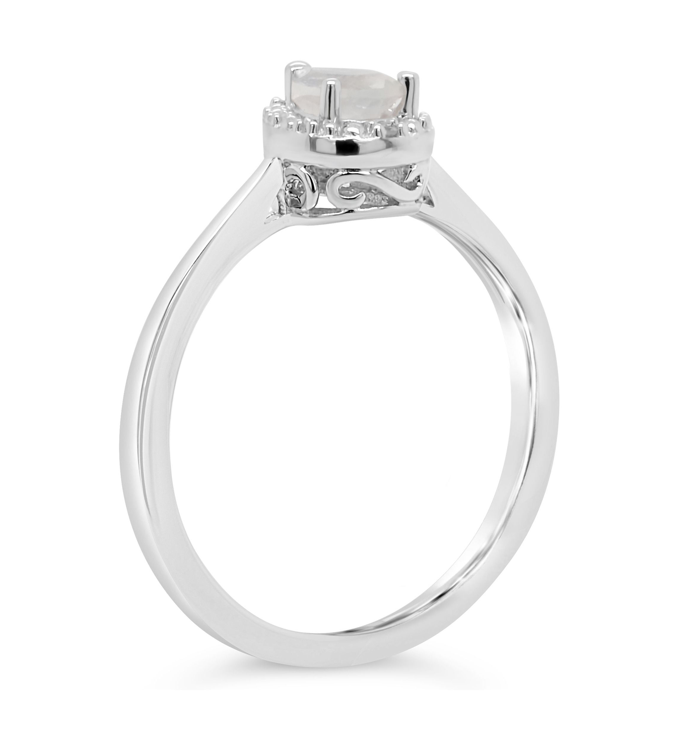 Sterling Silver 6x4mm Pear Shaped Moonstone Diamond Accent Halo Ring
