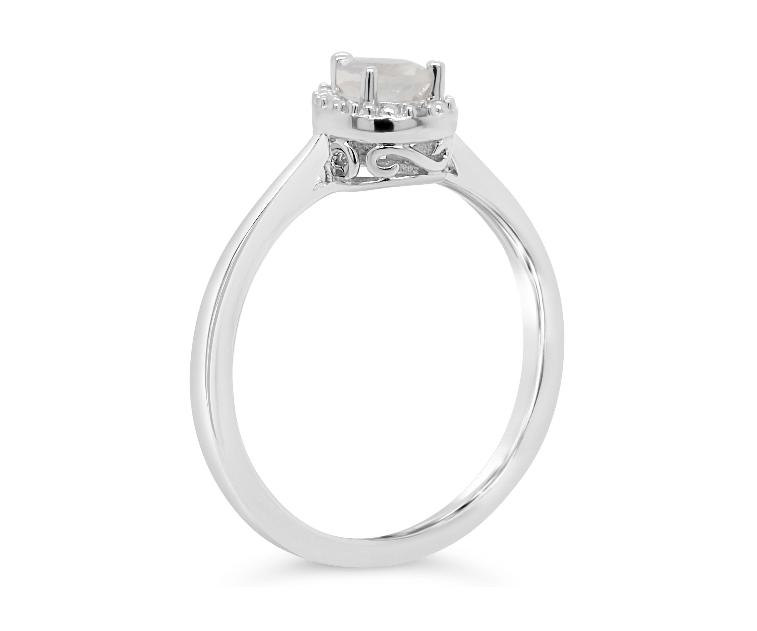 Sterling Silver 6x4mm Pear Shaped Moonstone Diamond Accent Halo Ring
