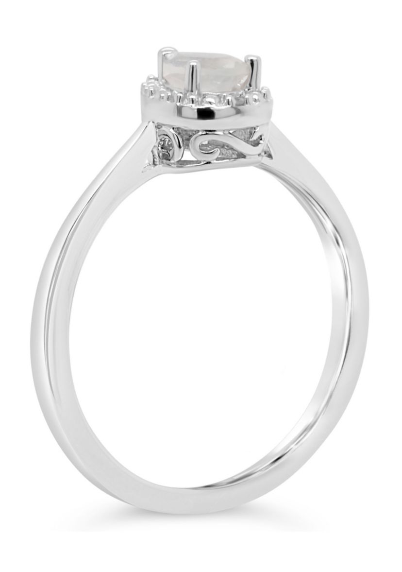Sterling Silver 6x4mm Pear Shaped Moonstone Diamond Accent Halo Ring