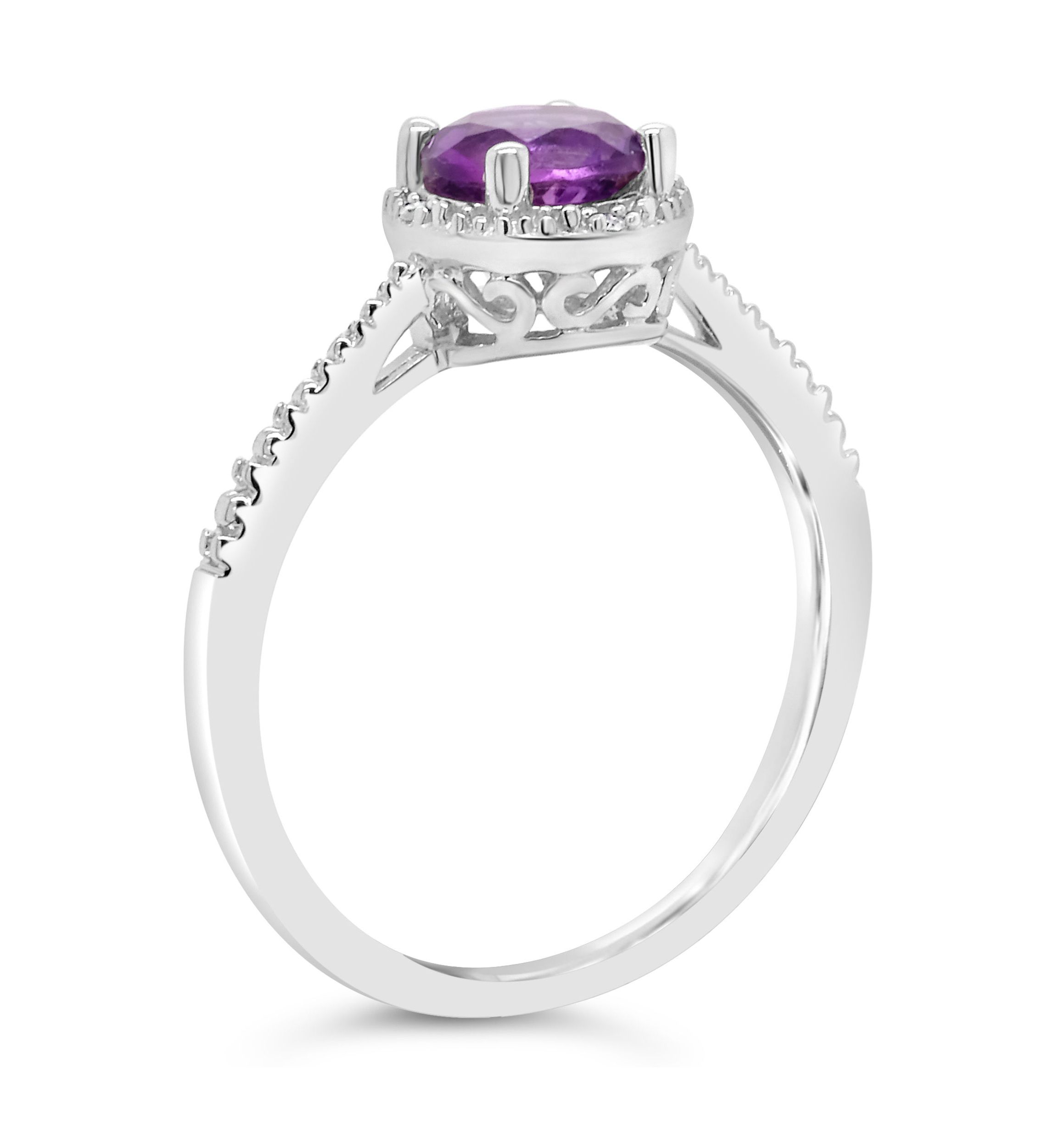 Sterling Silver 6mm Round Amethyst Diamond Accent Halo Ring