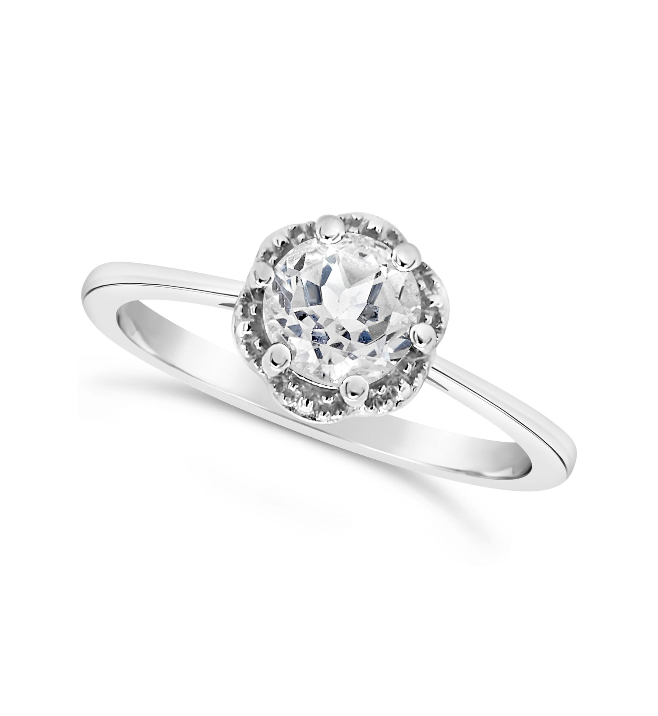 Sterling Silver 6mm Round White Topaz Ring