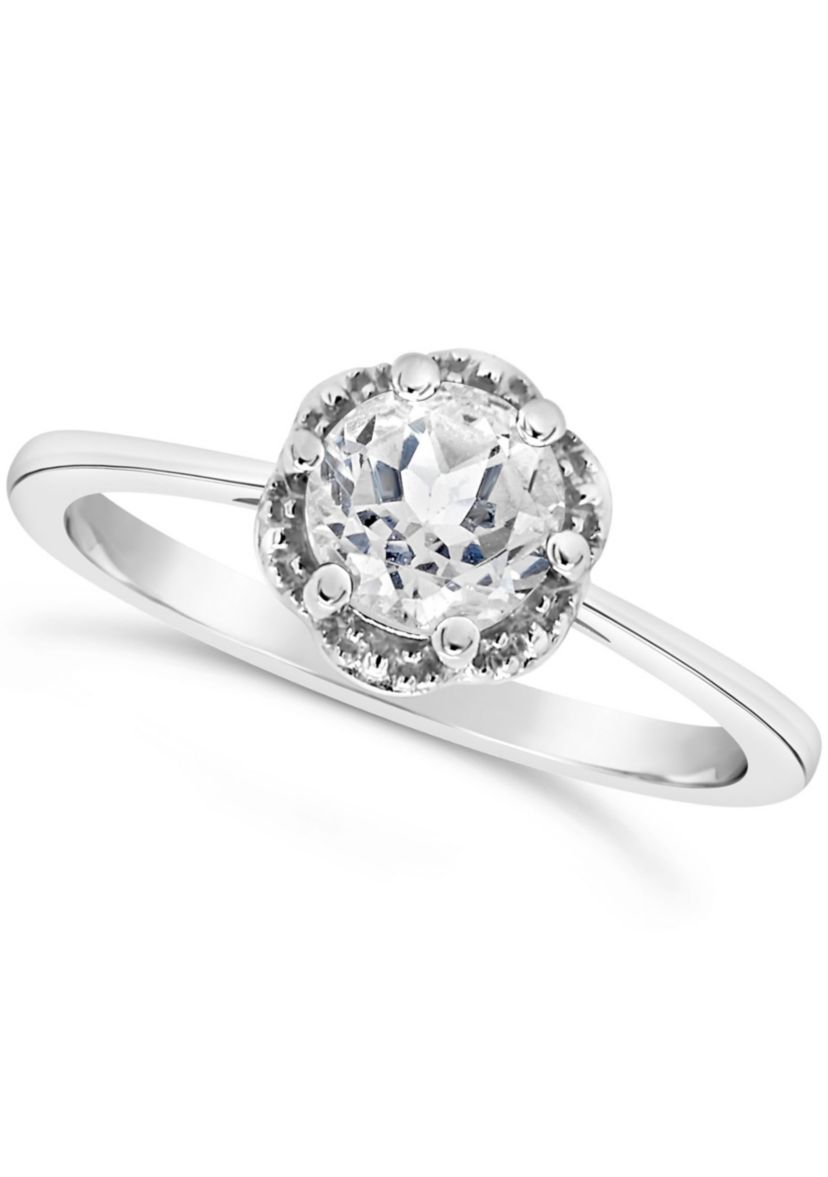 Sterling Silver 6mm Round White Topaz Ring