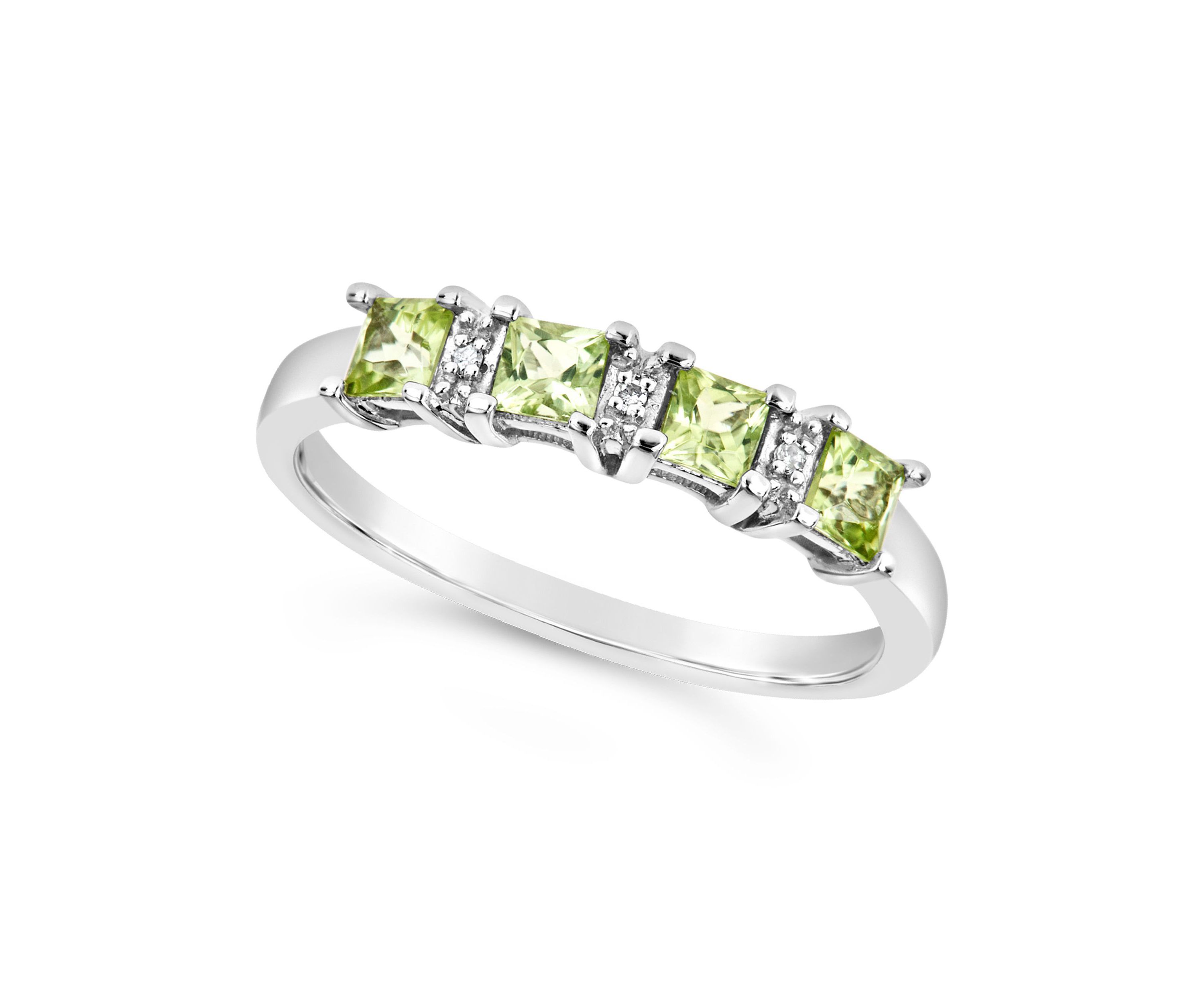 Sterling Silver 3mm Princess Cut Peridot Diamond Accent Ring