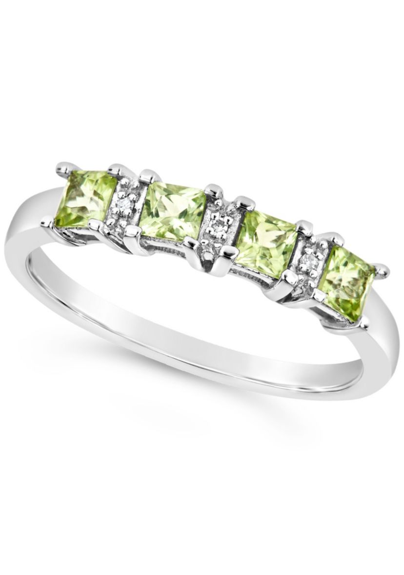 Sterling Silver 3mm Princess Cut Peridot Diamond Accent Ring