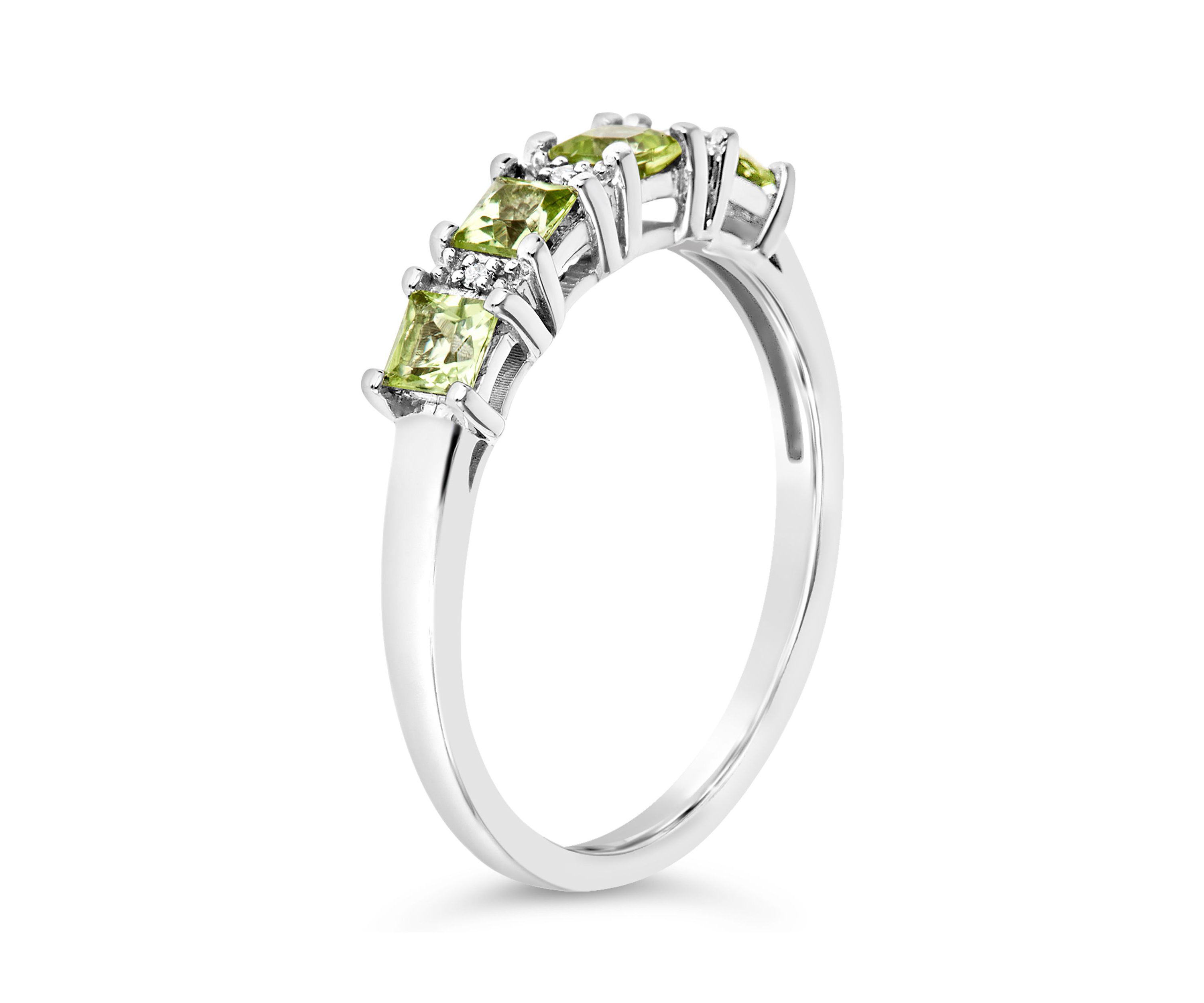 Sterling Silver 3mm Princess Cut Peridot Diamond Accent Ring