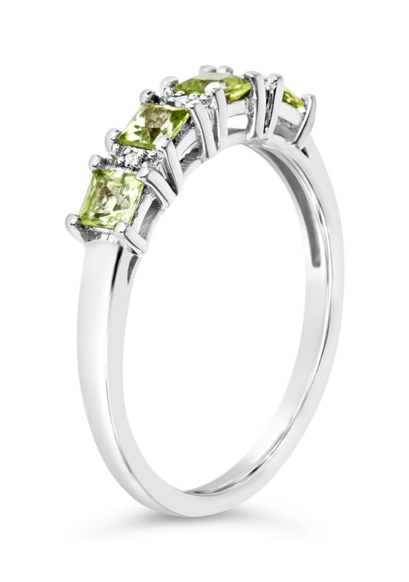 Sterling Silver 3mm Princess Cut Peridot Diamond Accent Ring