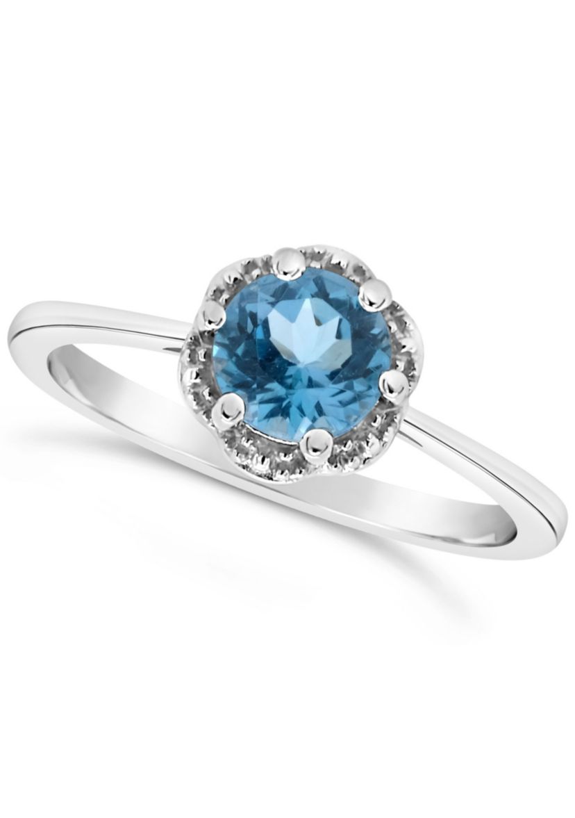 Sterling Silver 6mm Round Blue Topaz Ring