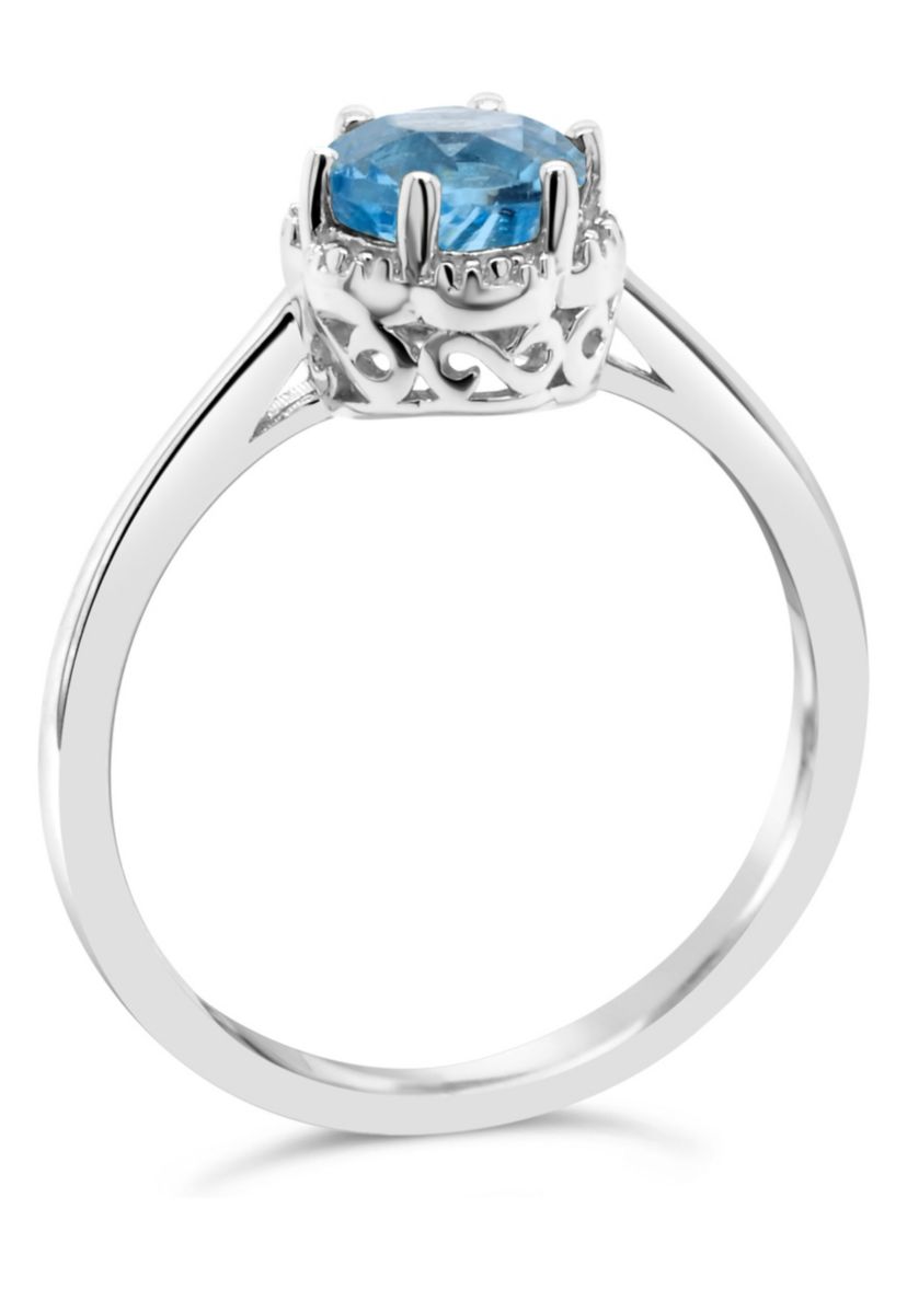 Sterling Silver 6mm Round Blue Topaz Ring