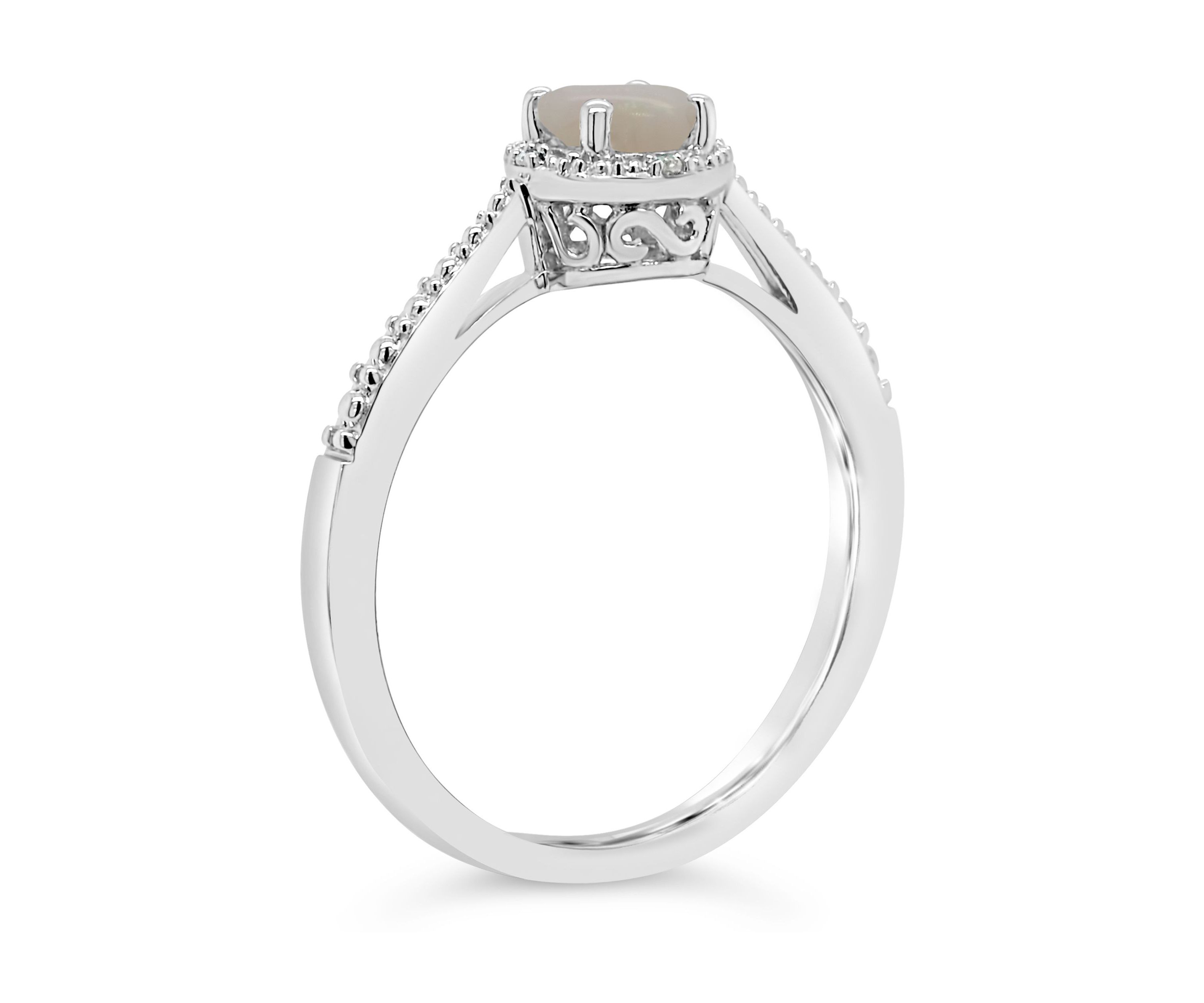 Sterling Silver 5mm Round Opal Diamond Accent Halo Ring