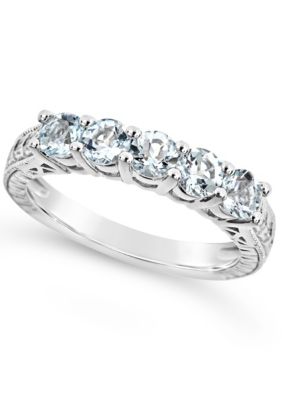 Sterling Silver 4mm Round 5-Stone Aquamarine Ring Belk & Co. Sterling Silver 4mm Round 5-Stone Aquamarine Ring