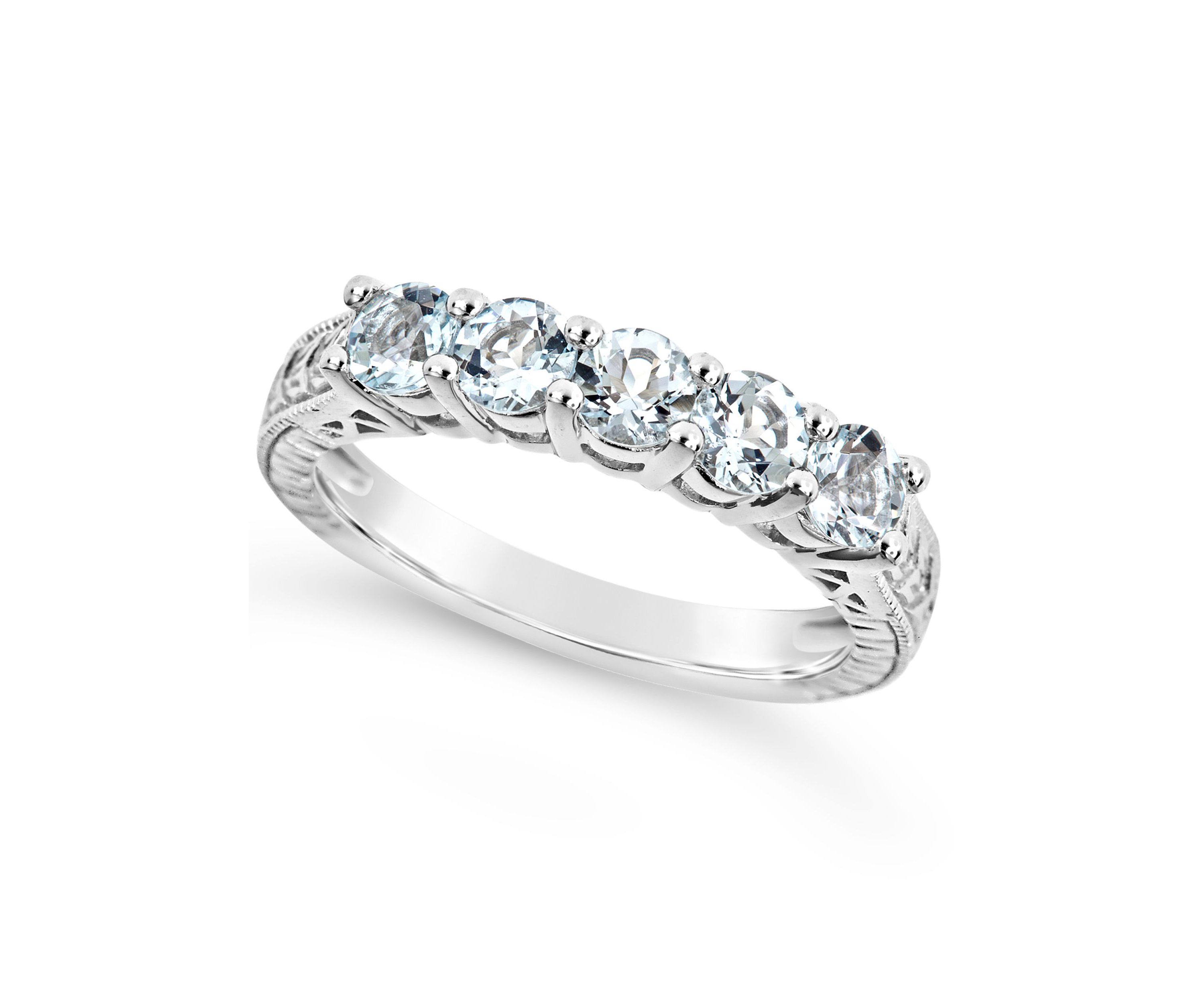 Sterling Silver 4mm Round 5-Stone Aquamarine Ring