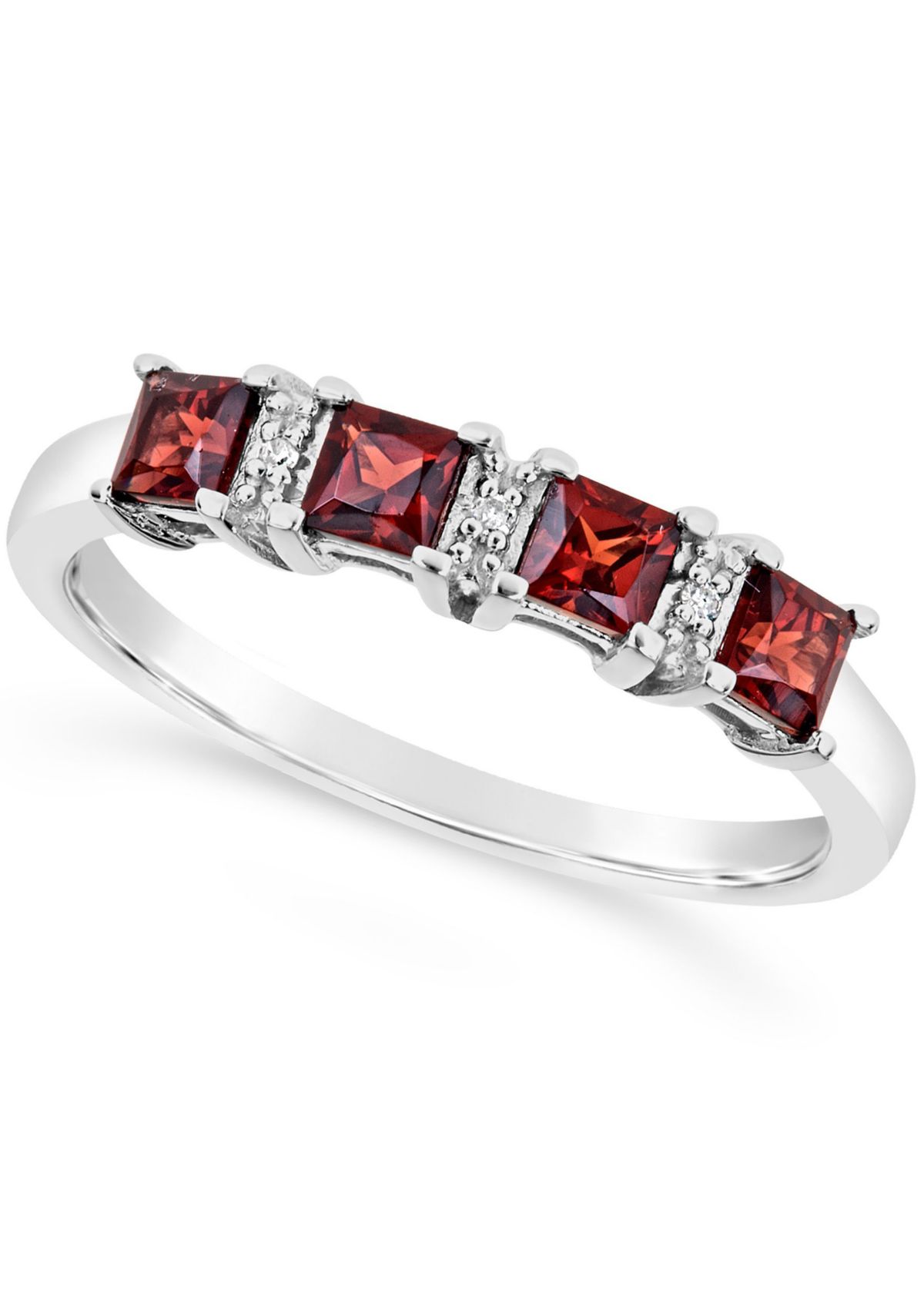 Sterling Silver 3mm Princess Cut Garnet Diamond Accent Ring