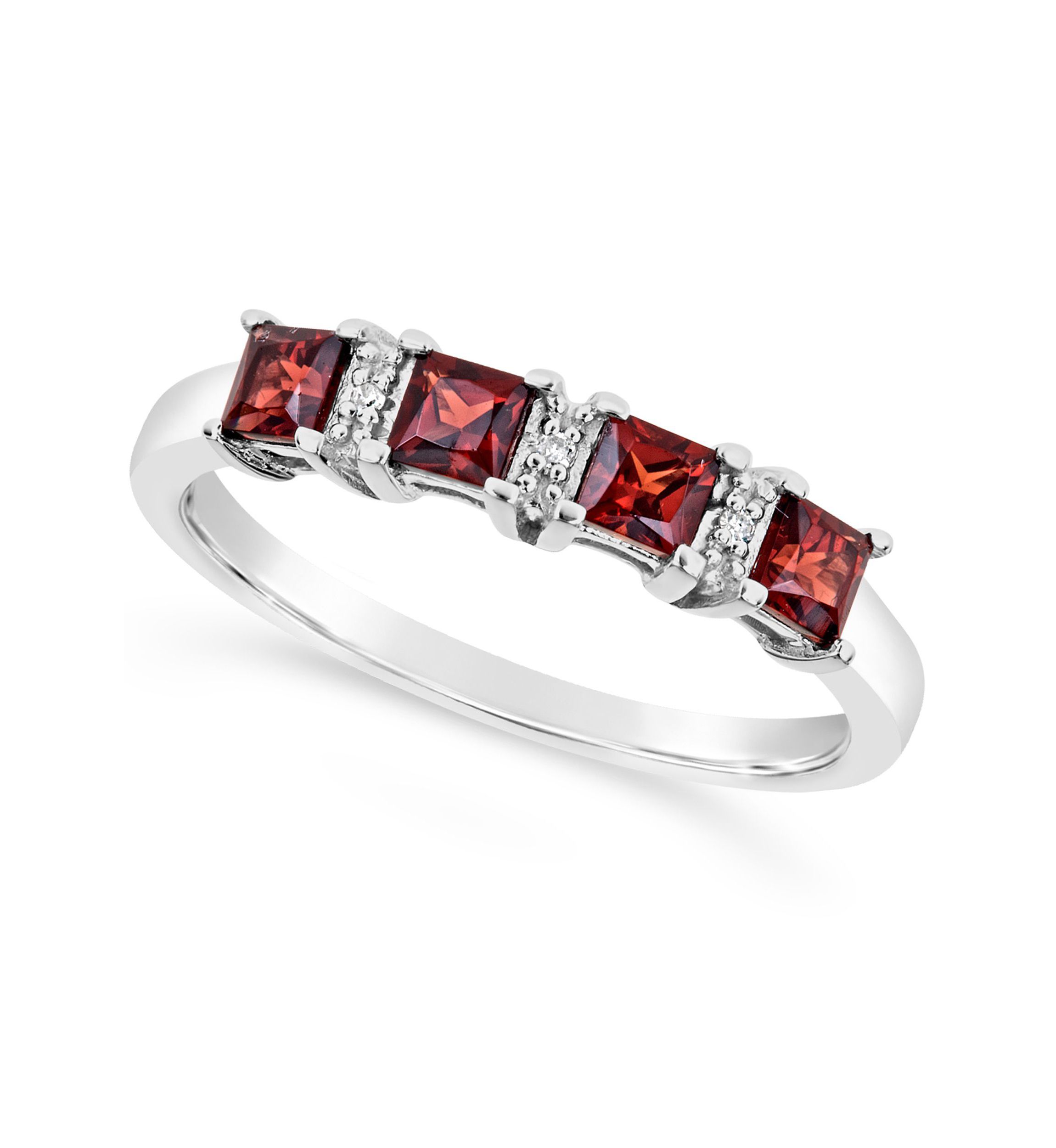 Sterling Silver 3mm Princess Cut Garnet Diamond Accent Ring