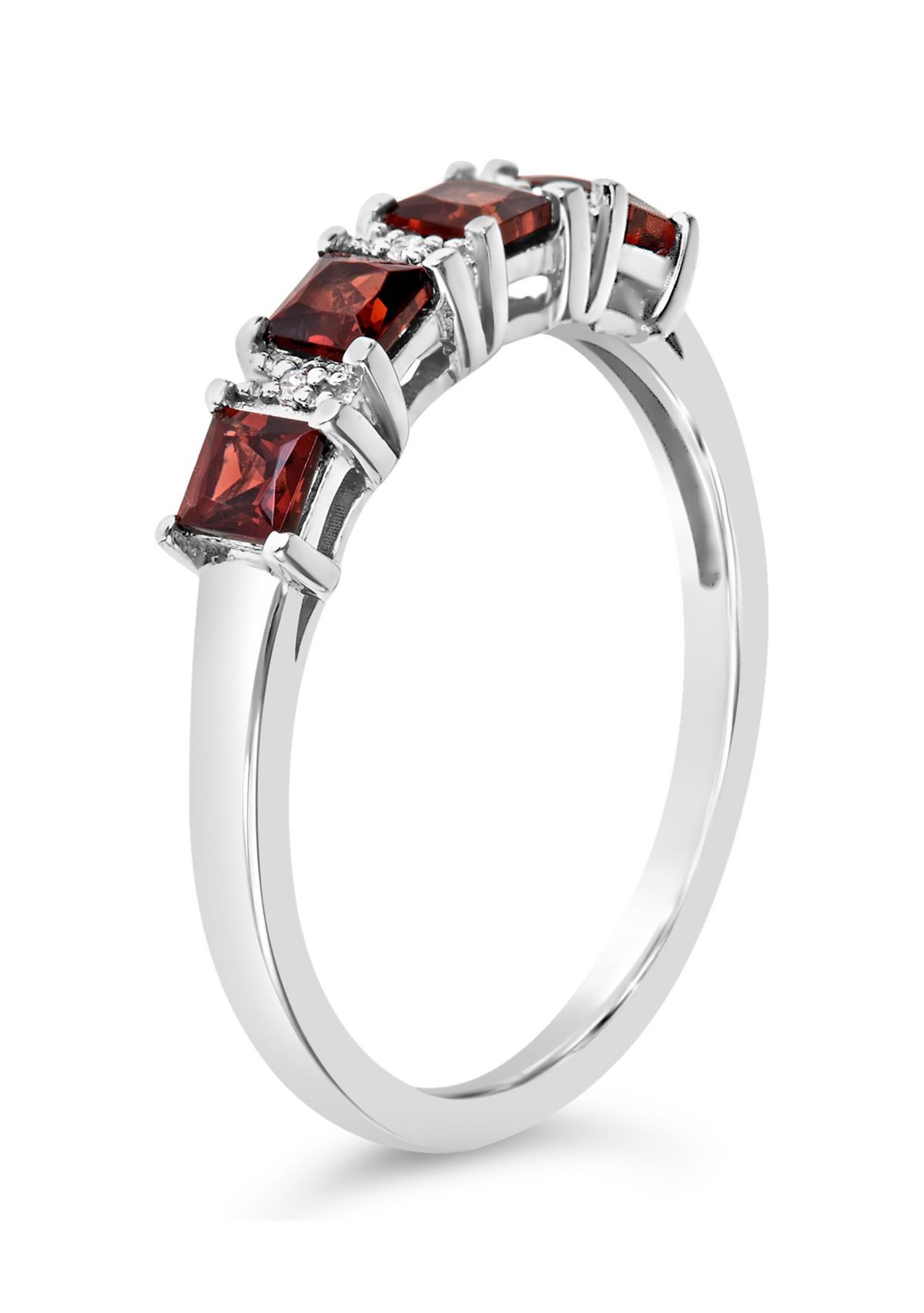 Sterling Silver 3mm Princess Cut Garnet Diamond Accent Ring