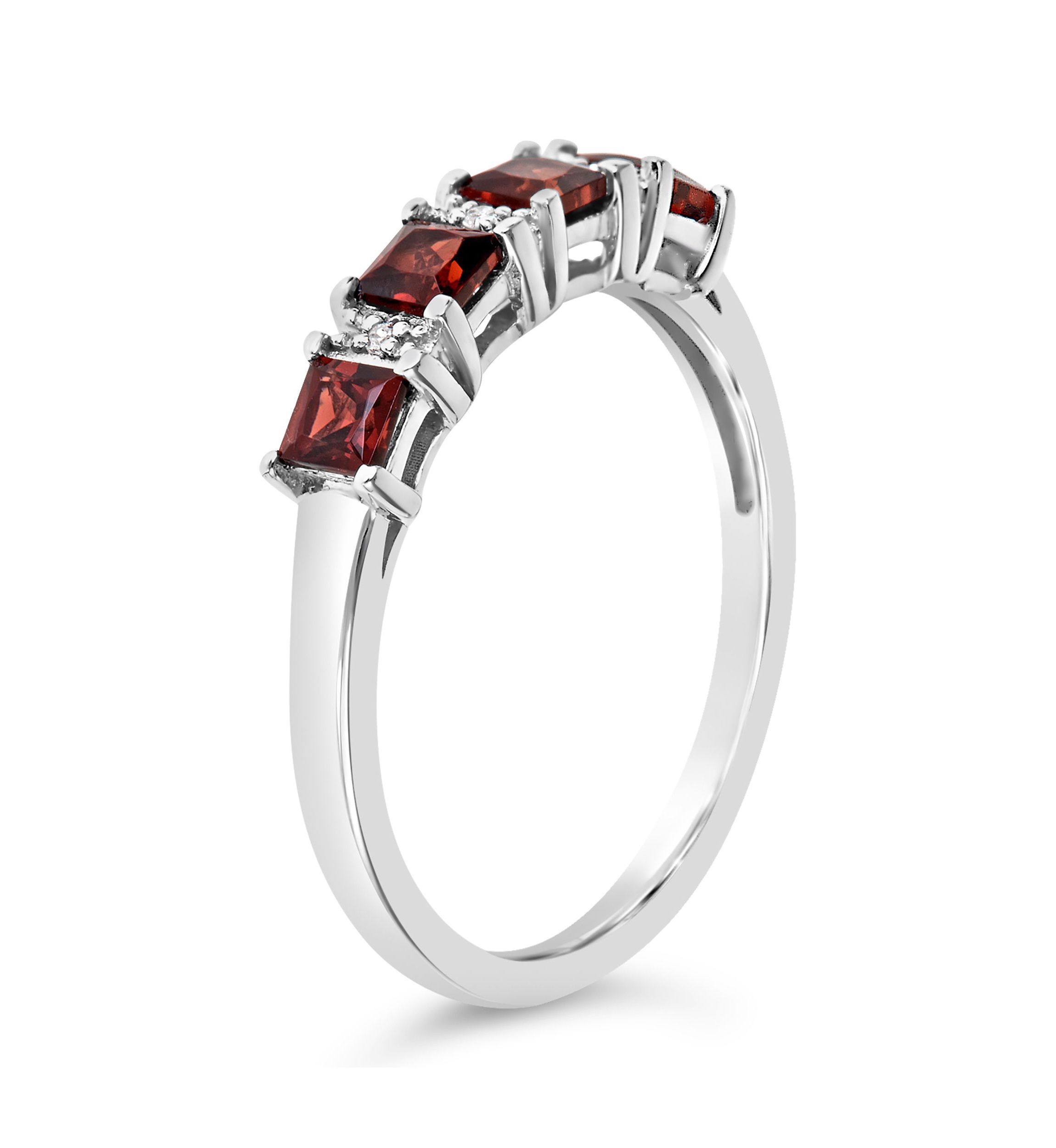 Sterling Silver 3mm Princess Cut Garnet Diamond Accent Ring