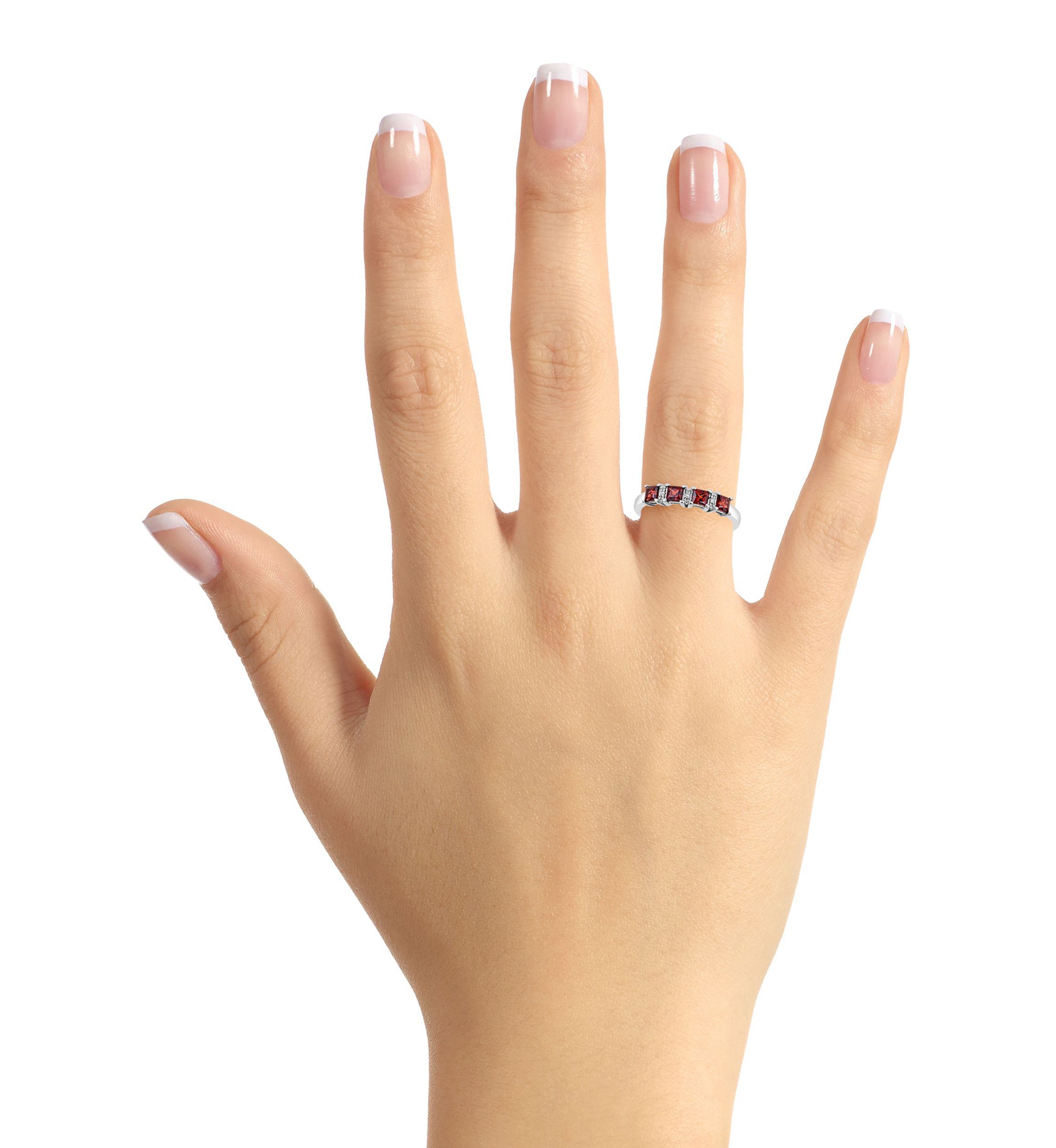 Sterling Silver 3mm Princess Cut Garnet Diamond Accent Ring
