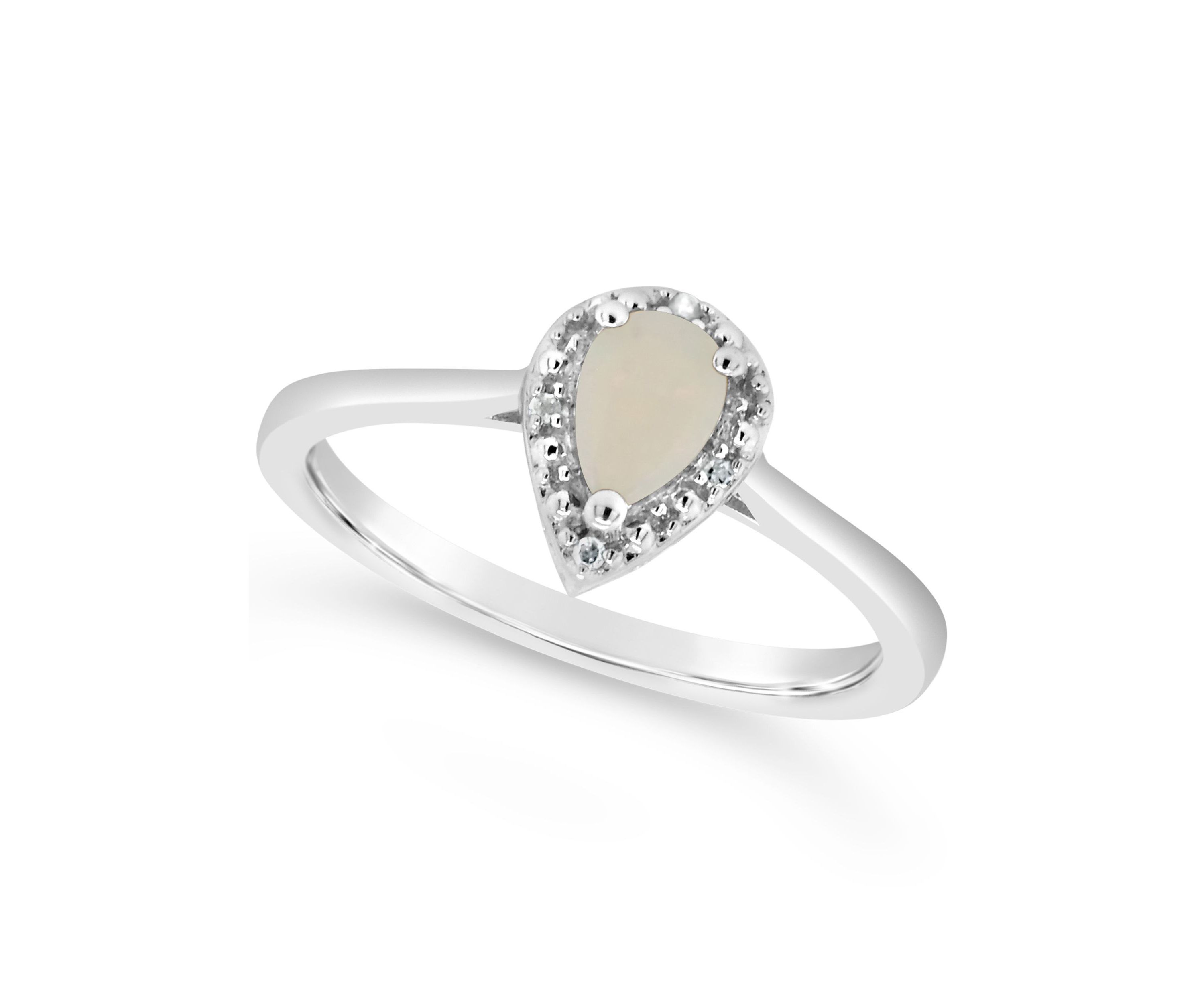 Sterling Silver 6x4mm Pear Shaped Opal Diamond Accent Halo Ring
